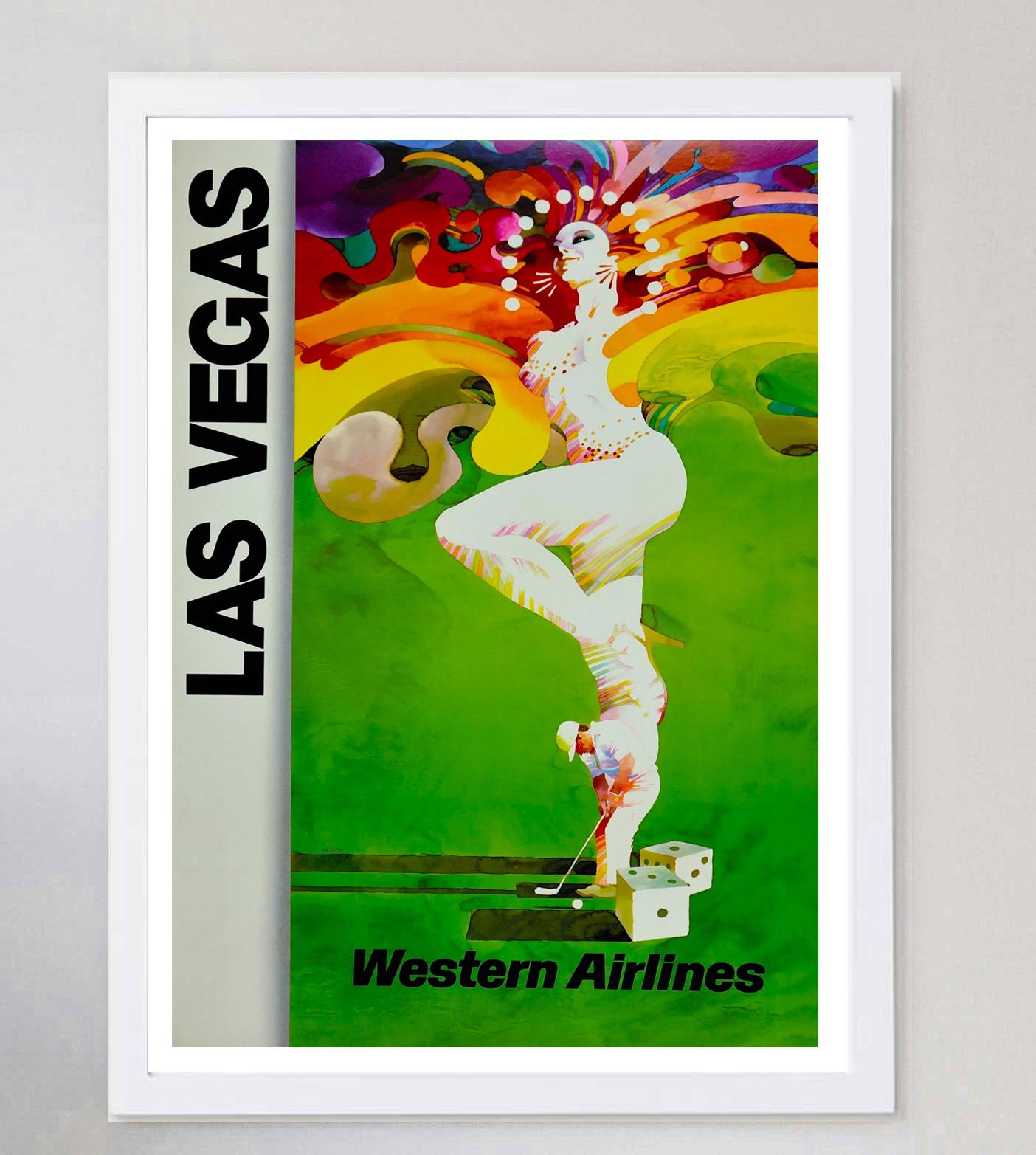 1980 Las Vegas - Western Air Lines Original Vintage Poster In Good Condition For Sale In Winchester, GB