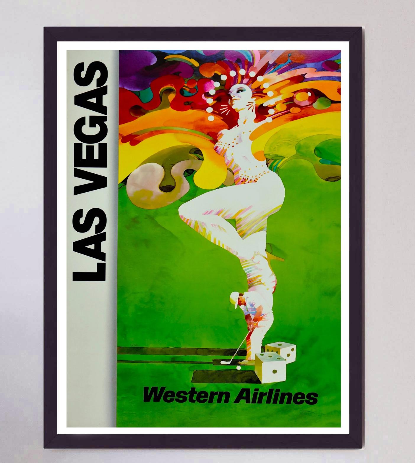 Late 20th Century 1980 Las Vegas - Western Air Lines Original Vintage Poster For Sale