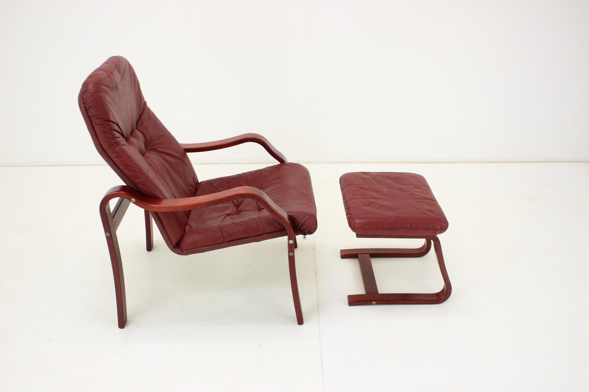 Late 20th Century 1980 Leather Armchair With Footrest, Ton Czechoslovakia For Sale