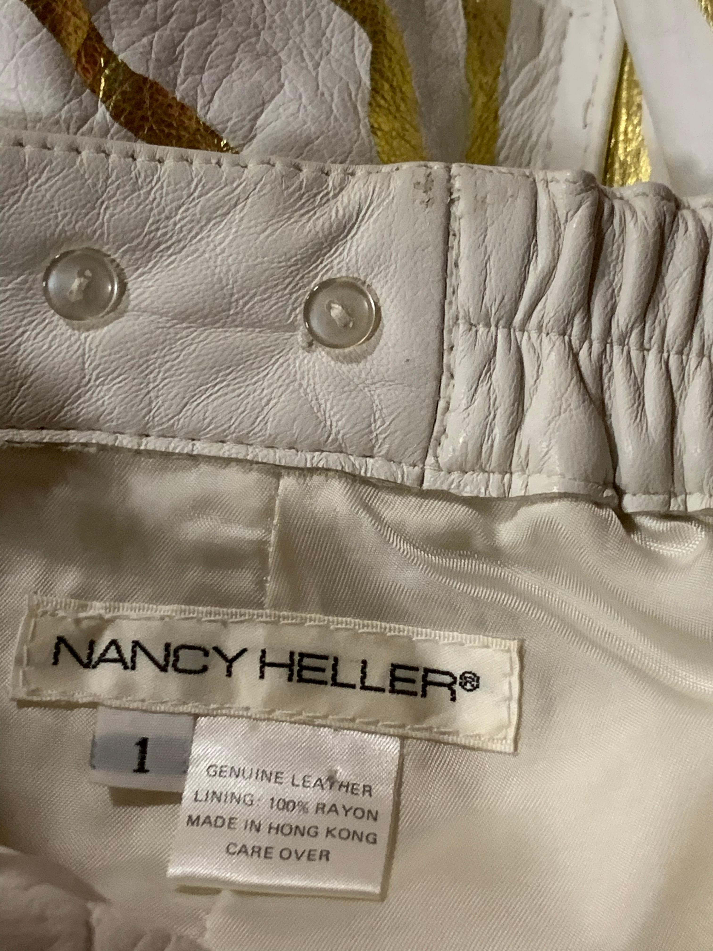 1980 Lillie Rubin White Leather Trench Coat w Gold Metallic Zebra Stripe Stencil For Sale 15