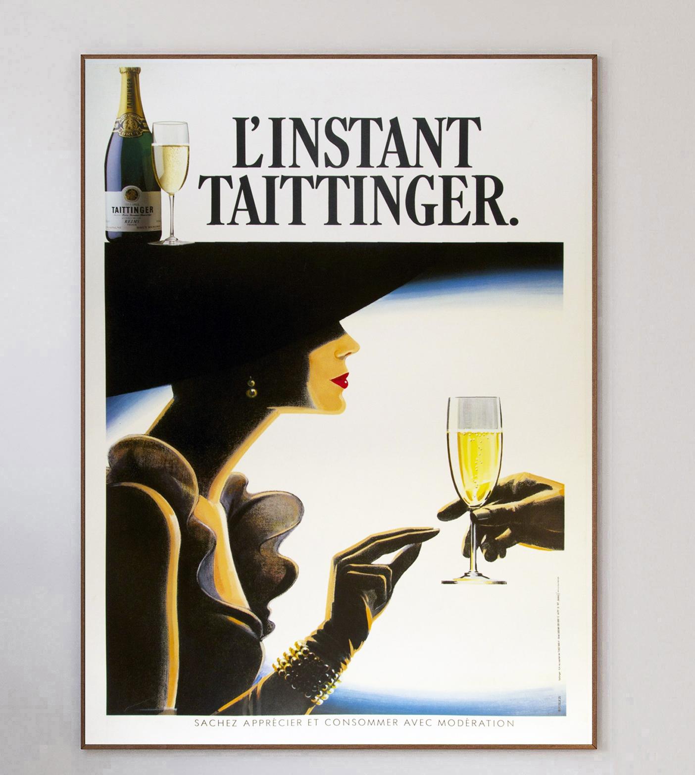 Founded in 1734, Taittinger have been producing champagne for nearly 300 years, and remains family owned and operated to this day. This gorgeous poster was created in 1980 and was part of the exceptionally successful 