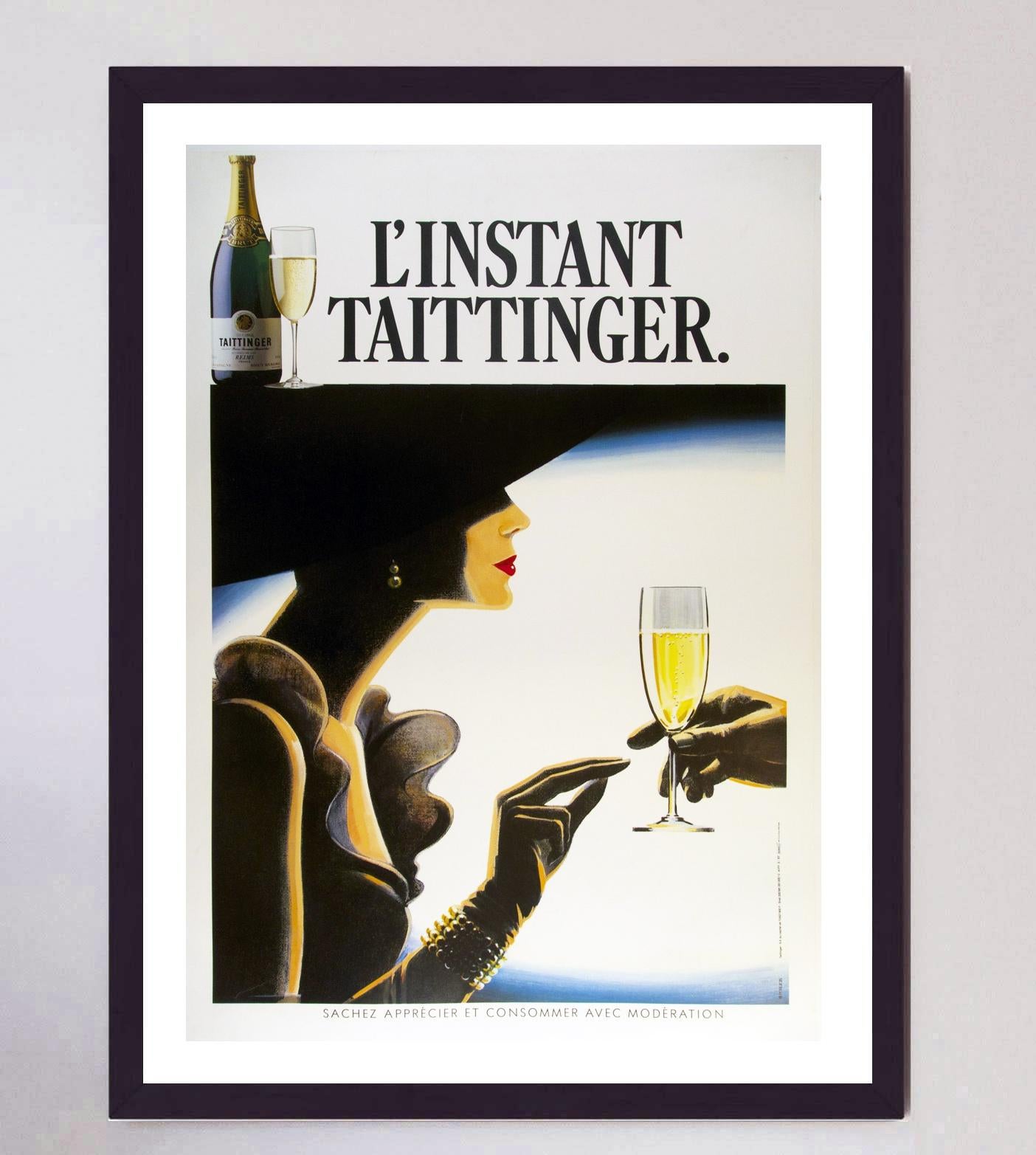 Late 20th Century 1980 L'Instant Taittinger Champagne Original Vintage Poster For Sale