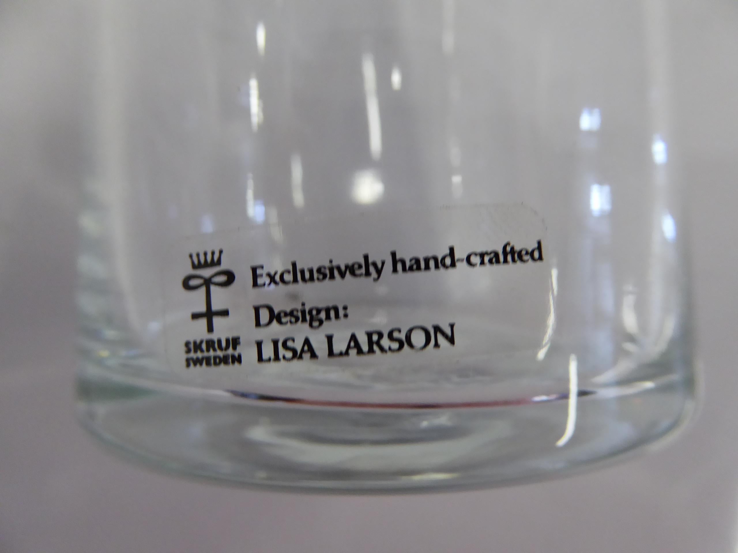 Hand-Crafted 1980 Lisa Larson Skruf Swedish Modern Pair of Shouldered Glass Vases For Sale