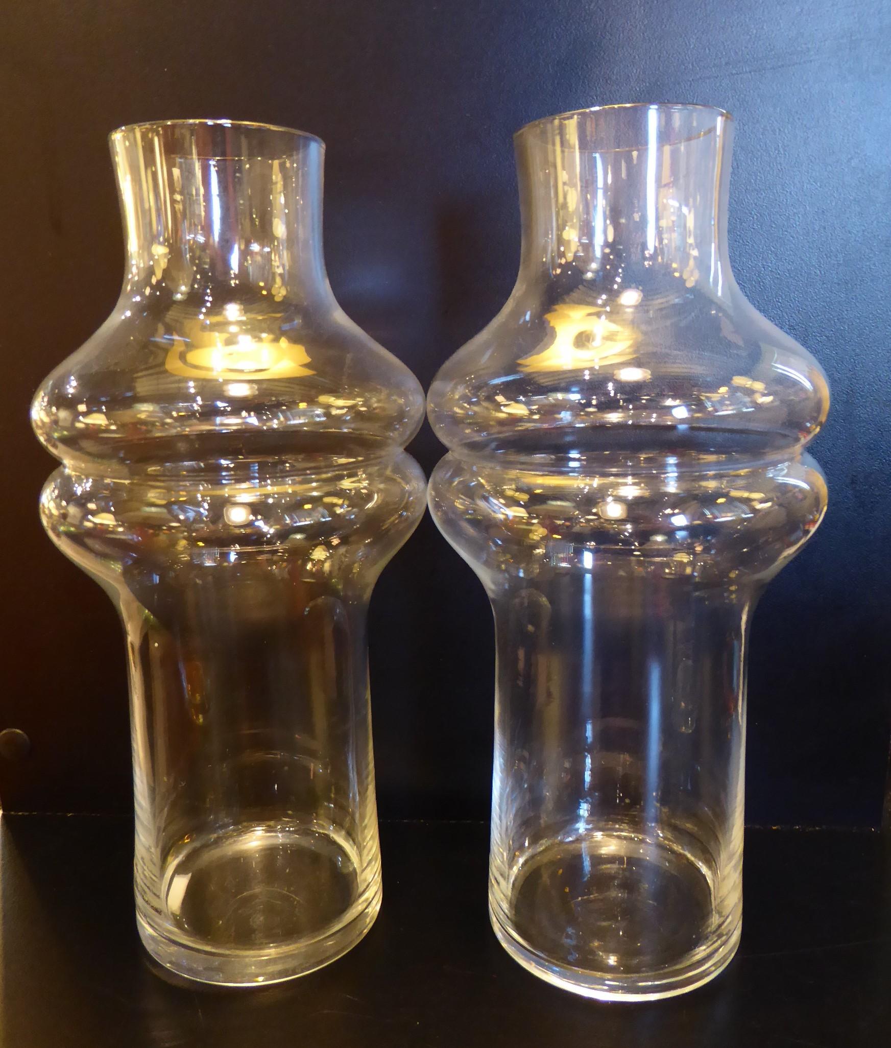 Late 20th Century 1980 Lisa Larson Skruf Swedish Modern Pair of Shouldered Glass Vases For Sale