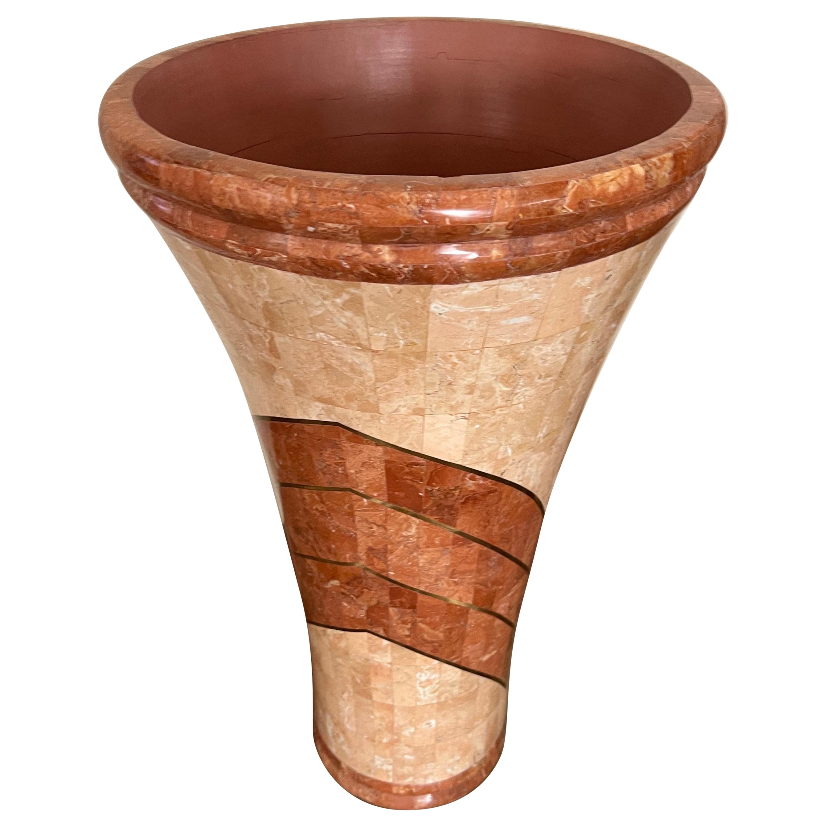 1980 Maitland-Smith Style Vase en pierre tessellée Porte-parapluie en vente