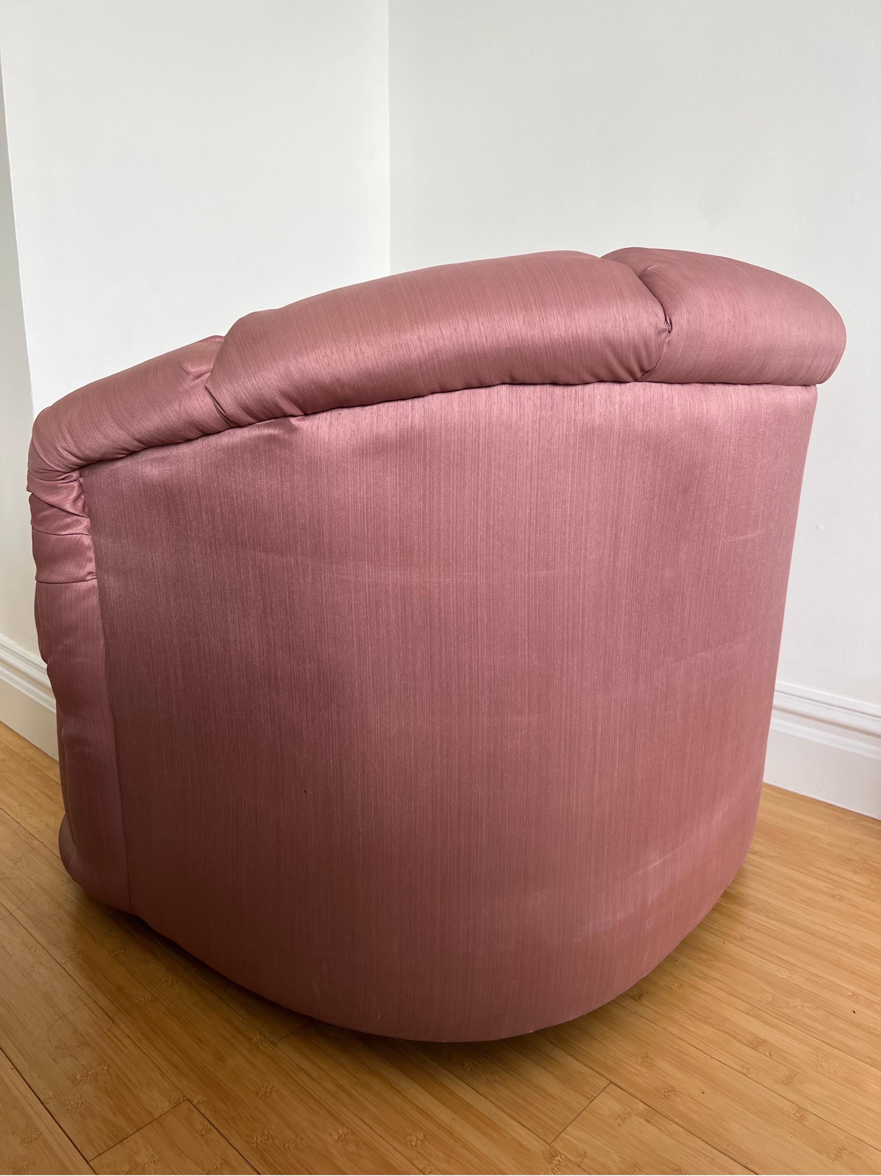 This 1980 Pink Swivel Chair is custom made by the original owner. It is comfortable and extra pushy. 
