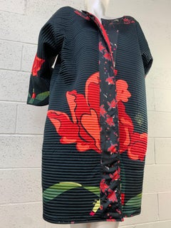 1980 Michaele Vollbracht Black & Tulip Floral Print Quilted Bed Jacket