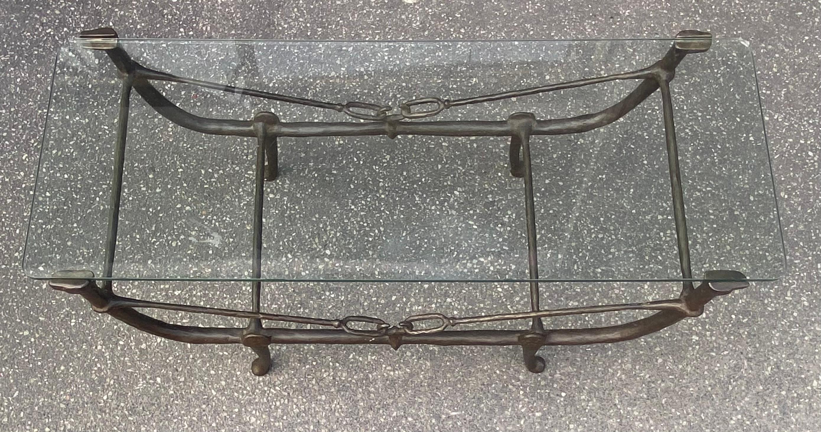 1980′ Table moderniste en bronze patiné dans le style de Diego Giacometti 92X35 cm 12