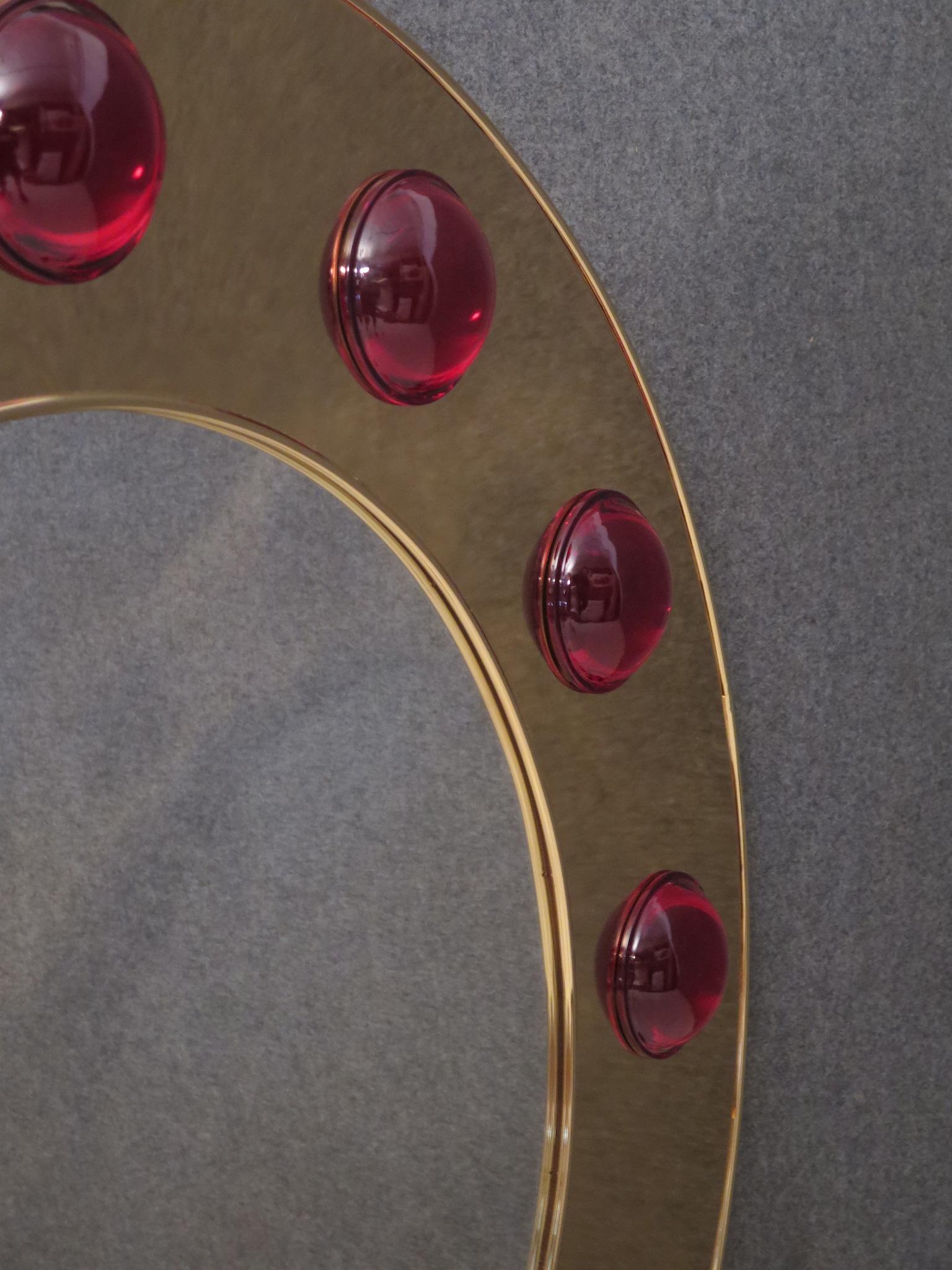 Murano Brass and Red Art Glass Midcentury Wall Mirror, 1980 4