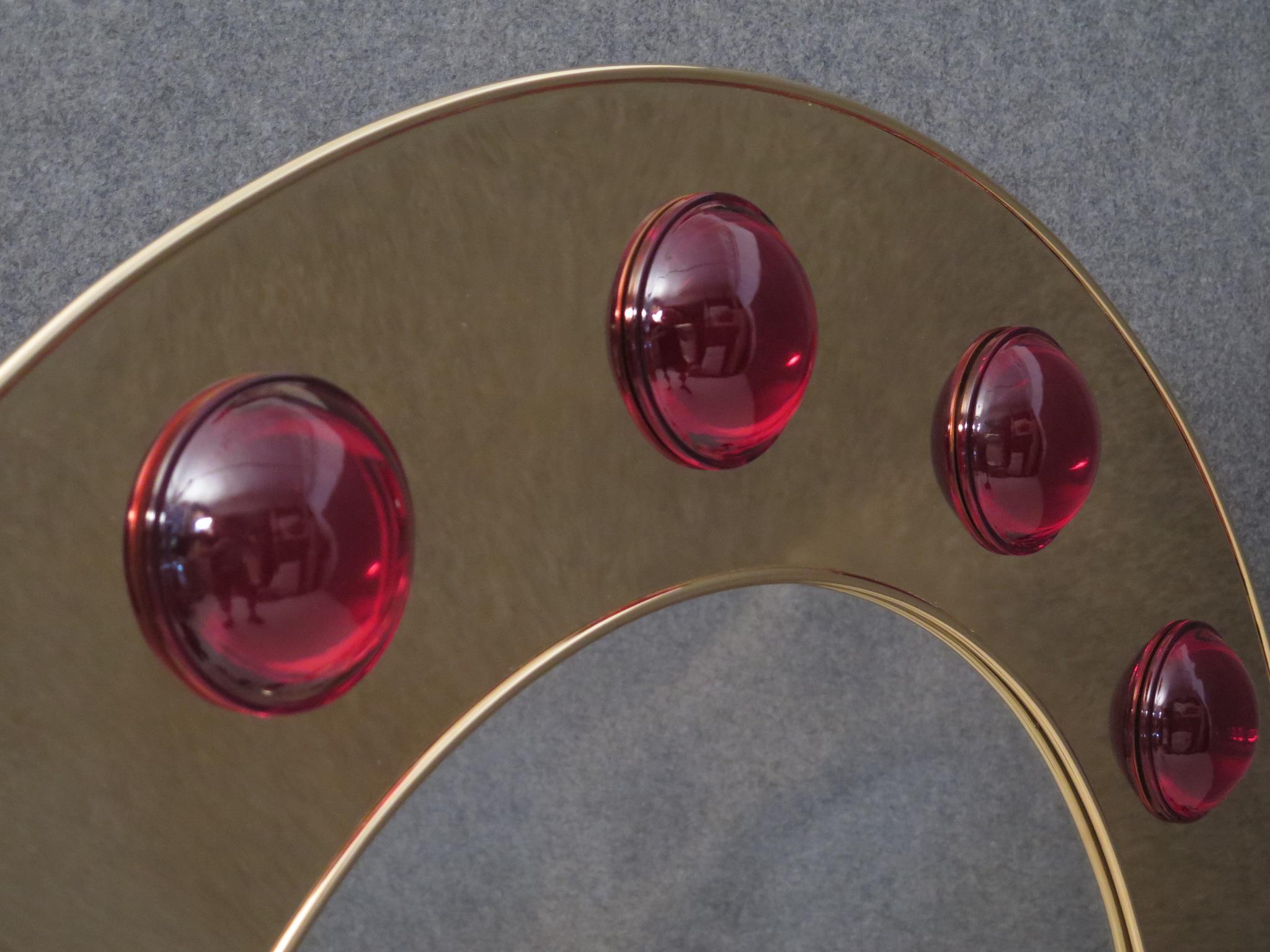 Mid-Century Modern Murano Brass and Red Art Glass Midcentury Wall Mirror, 1980