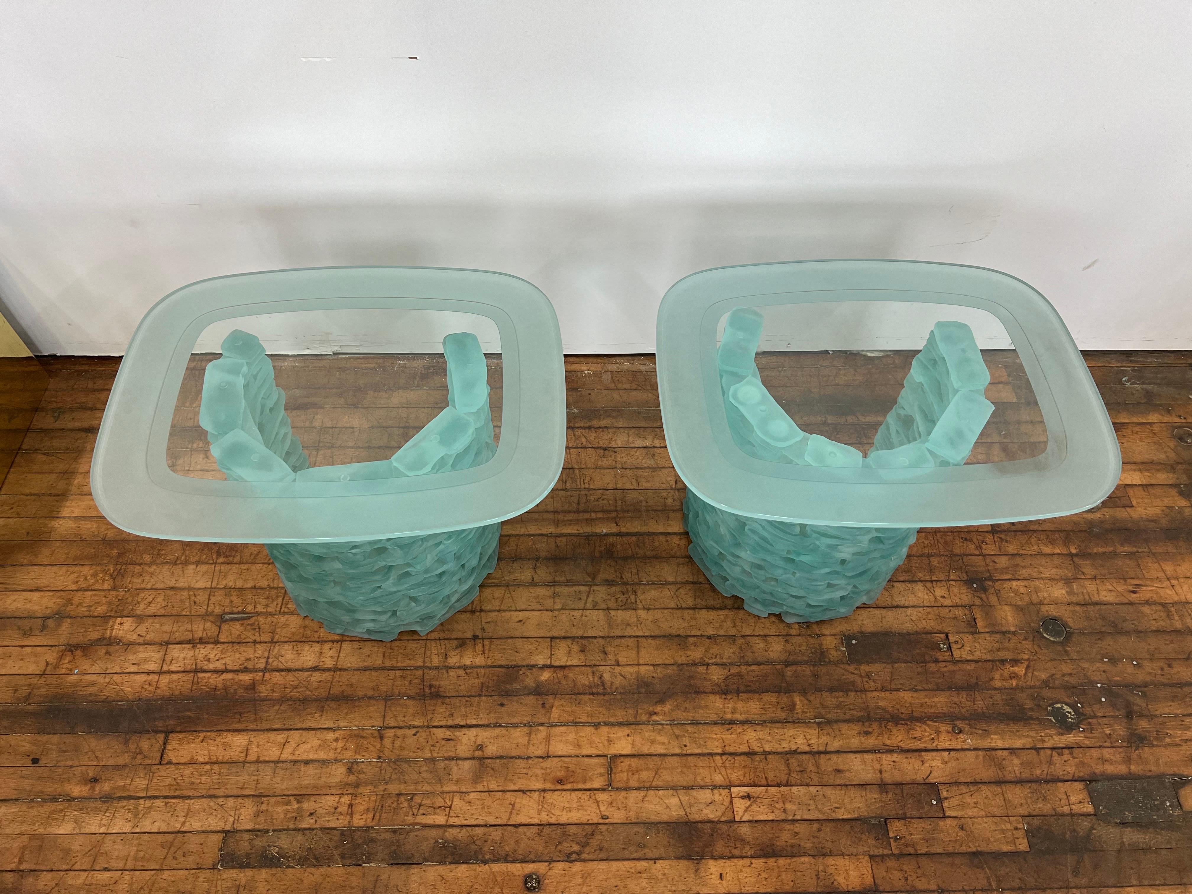 Post-Modern 1980 Murano Stacked Glass Ice Block End Tables - a Pair For Sale