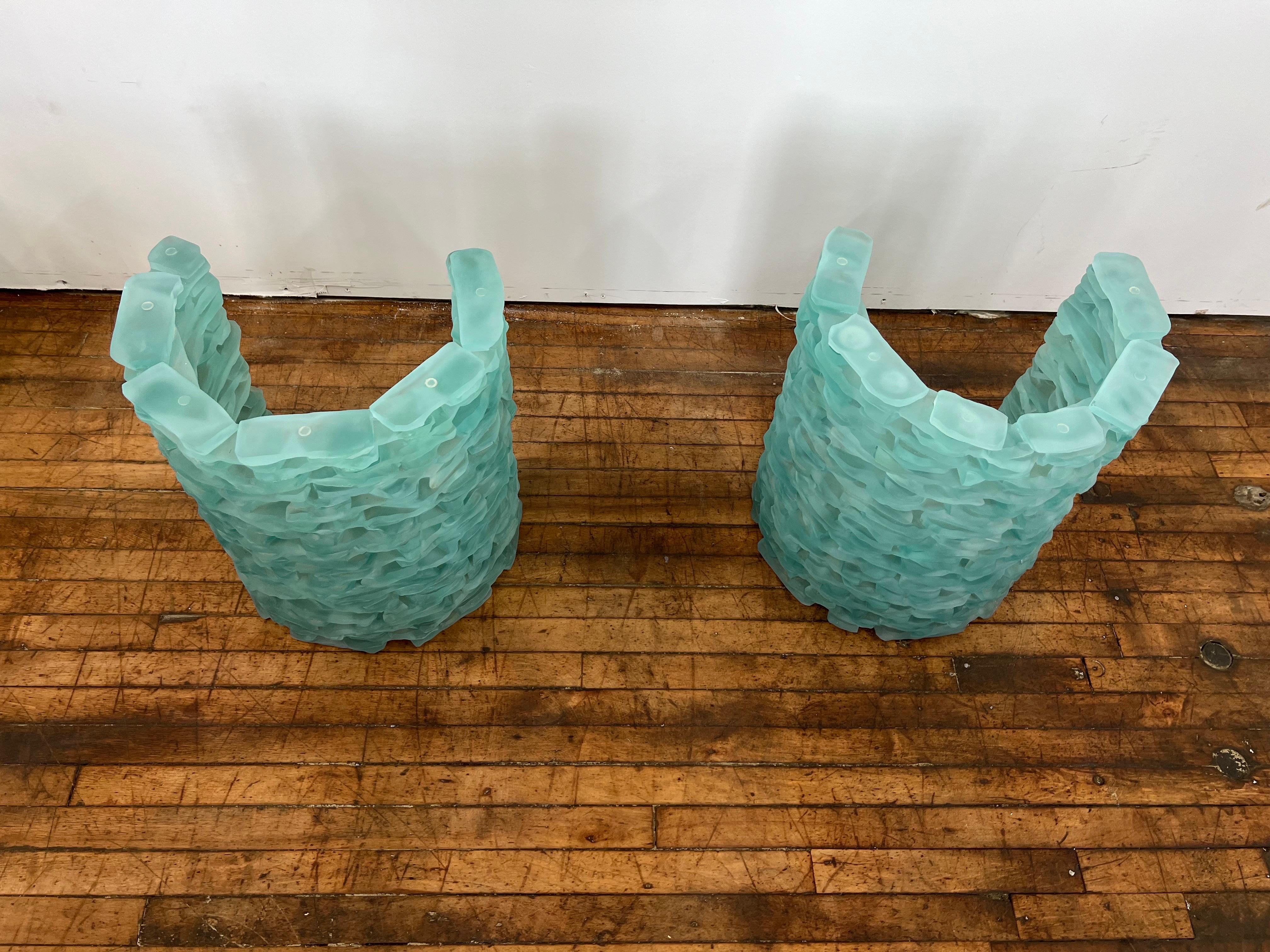 American 1980 Murano Stacked Glass Ice Block End Tables - a Pair For Sale