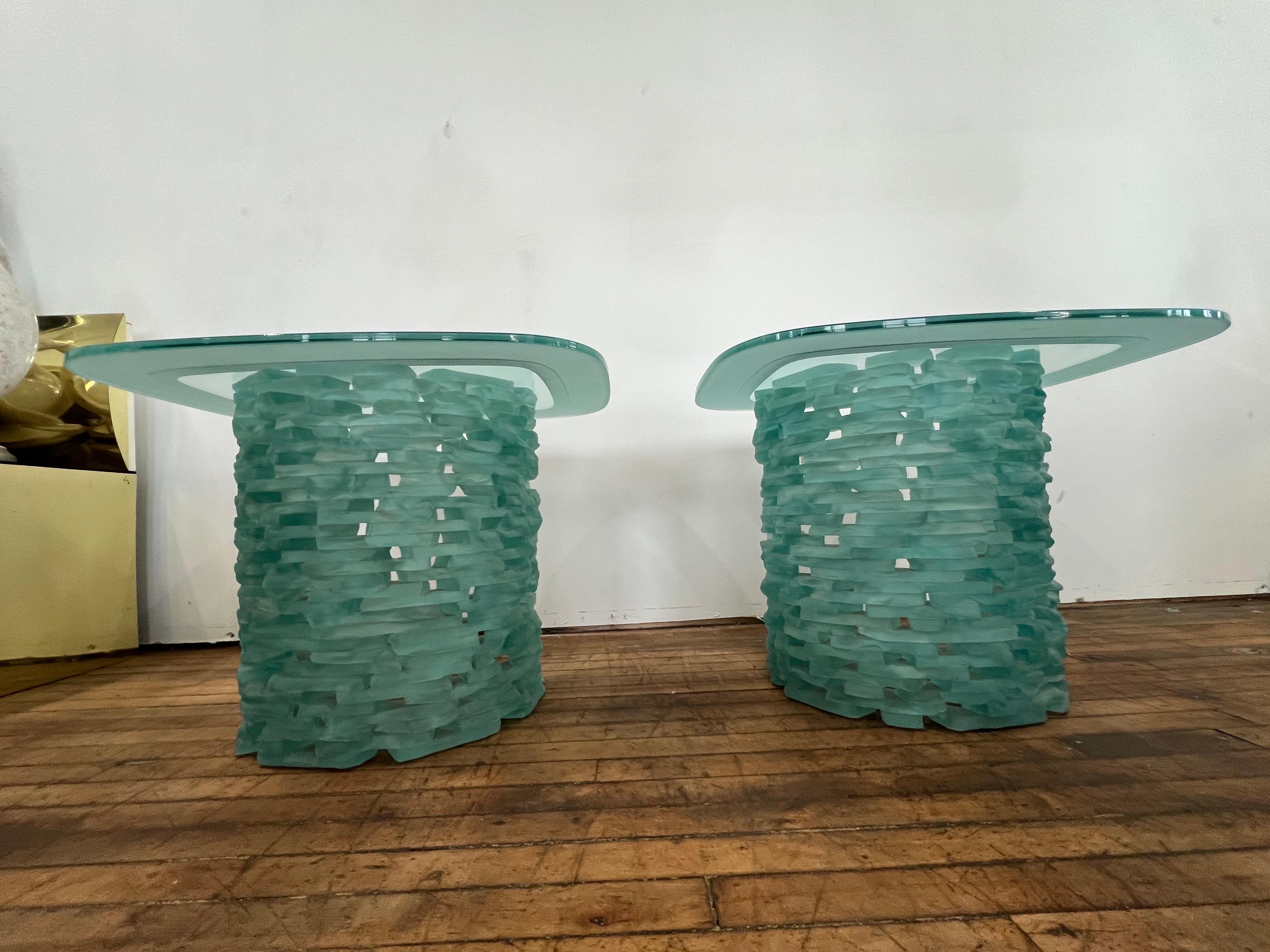 1980 Murano Stacked Glass Ice Block End Tables - a Pair For Sale 1