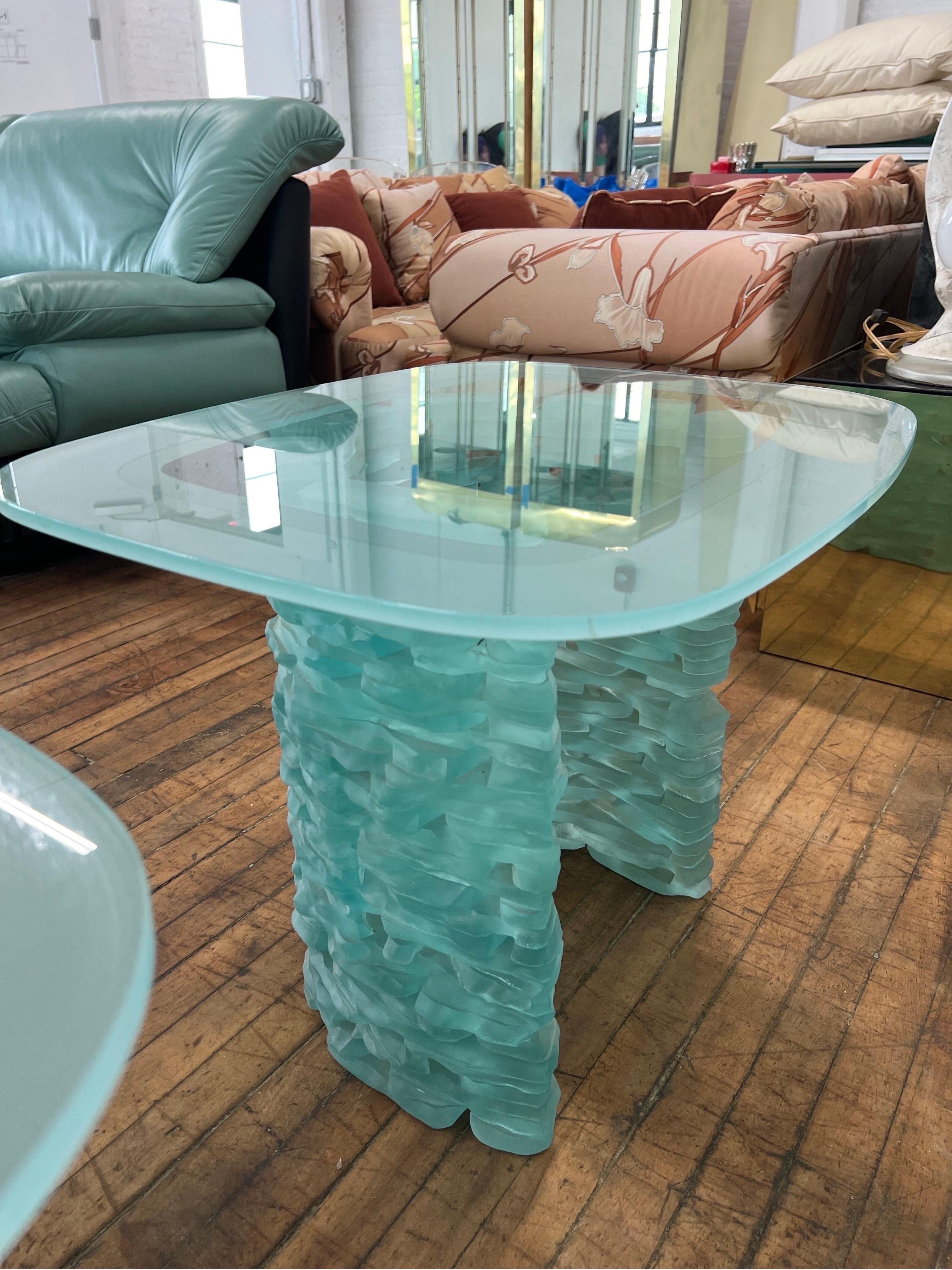 1980 Murano Stacked Glass Ice Block End Tables - a Pair For Sale 2