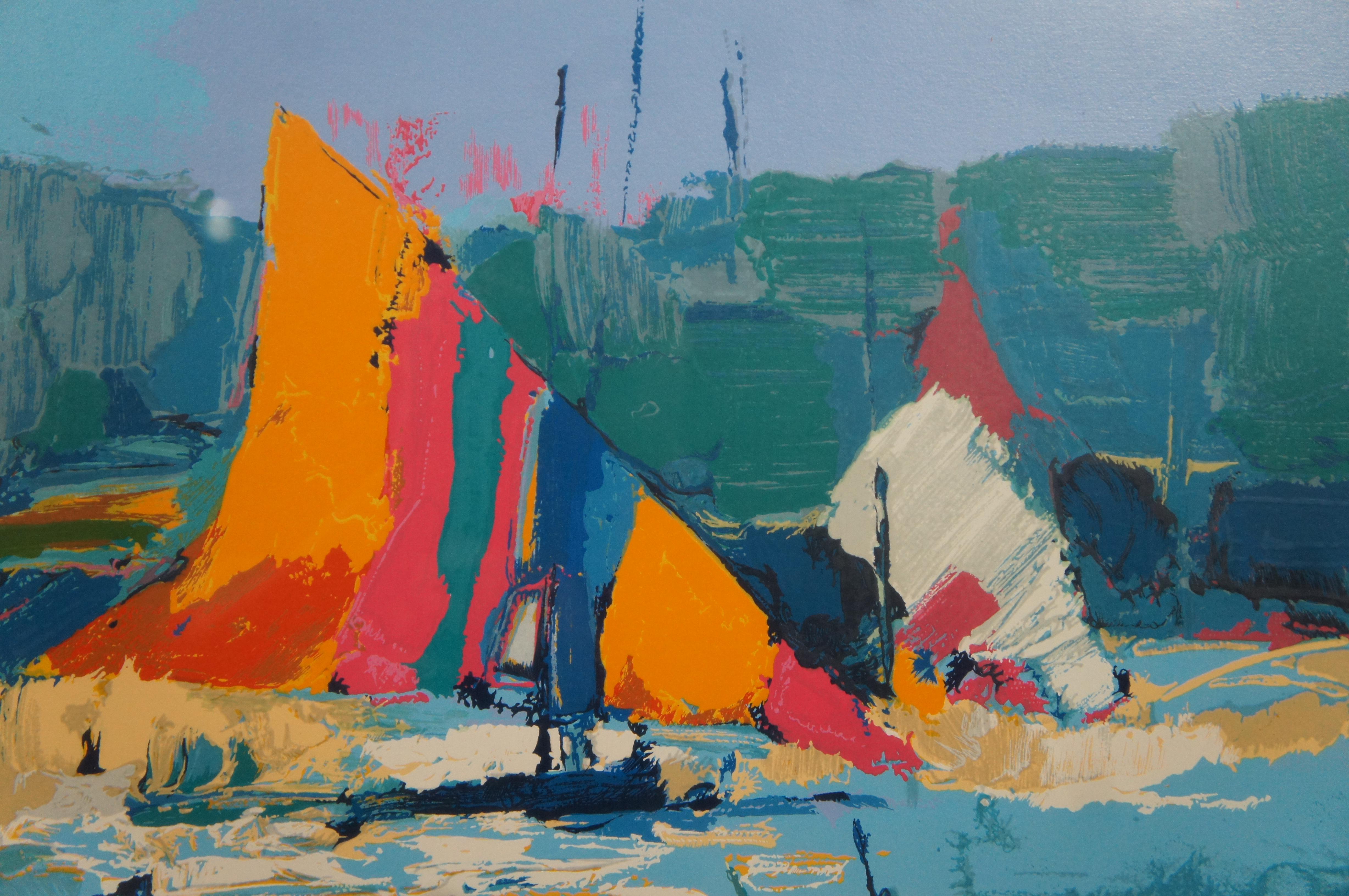1980 Nicola Simbari Summertime Nautical Seascape Sailboat Serigraph ...