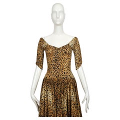 1980 NORMA KAMALI robe RUNWAY en jersey imprimé léopard
