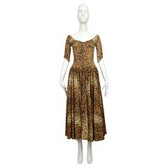 1980 NORMA KAMALI robe RUNWAY en jersey imprimé léopard