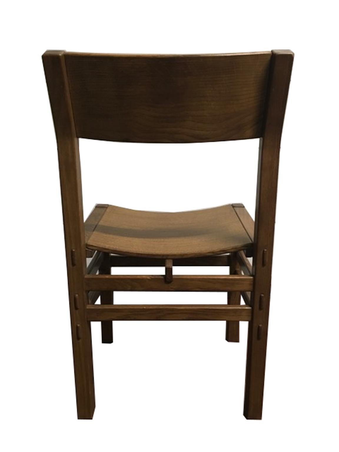 1980 Officina Rivadossi Set Eight Oakwood Dining Chairs  In Good Condition In Brescia, IT