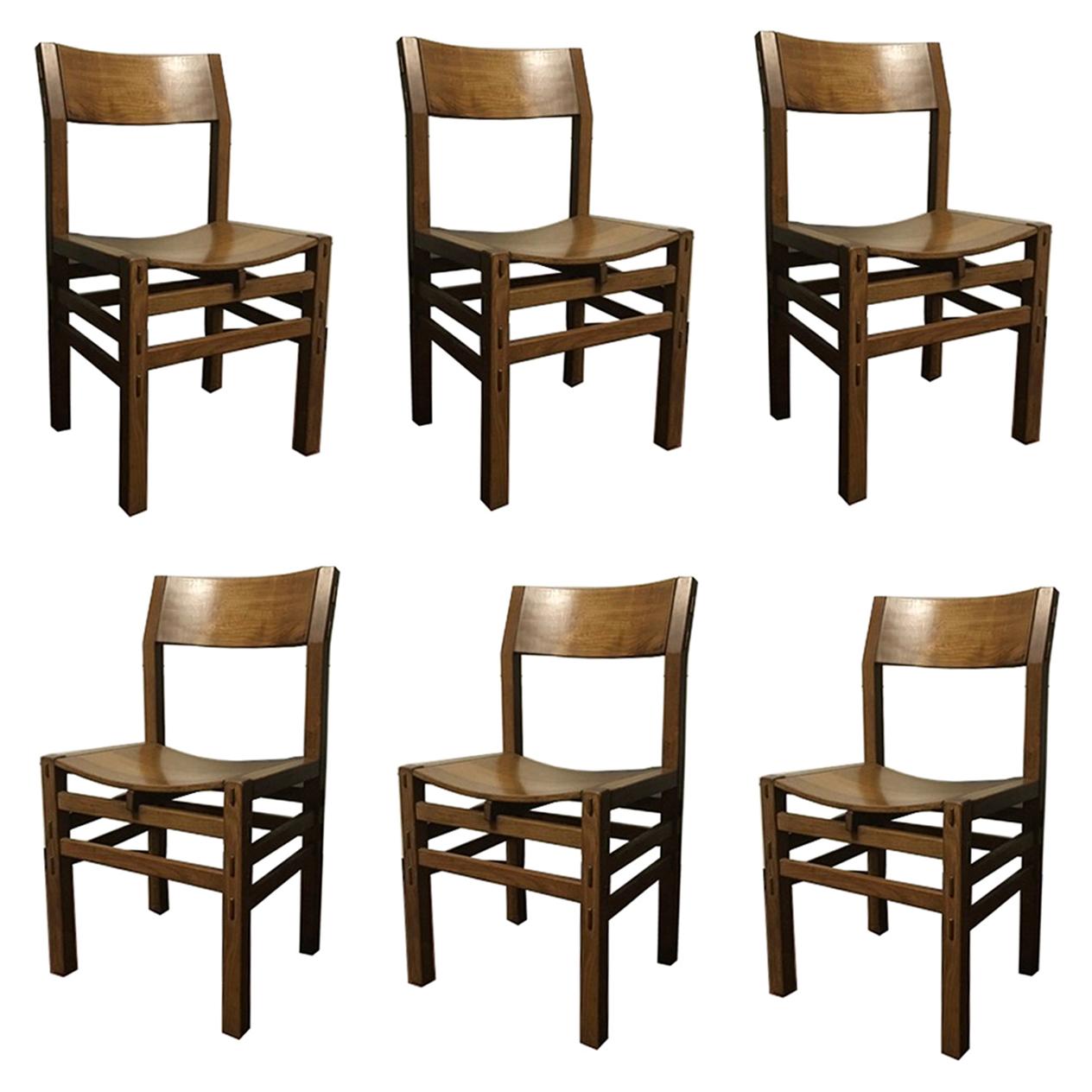 1980 Officina Rivadossi Set Eight Oakwood Dining Chairs 