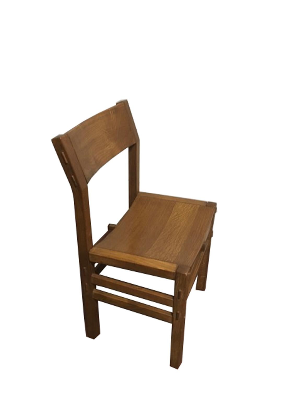 Italy 1980 Post Modern Officina Rivadossi Set Eight Oakwood Dining Chairs In Good Condition In Brescia, IT