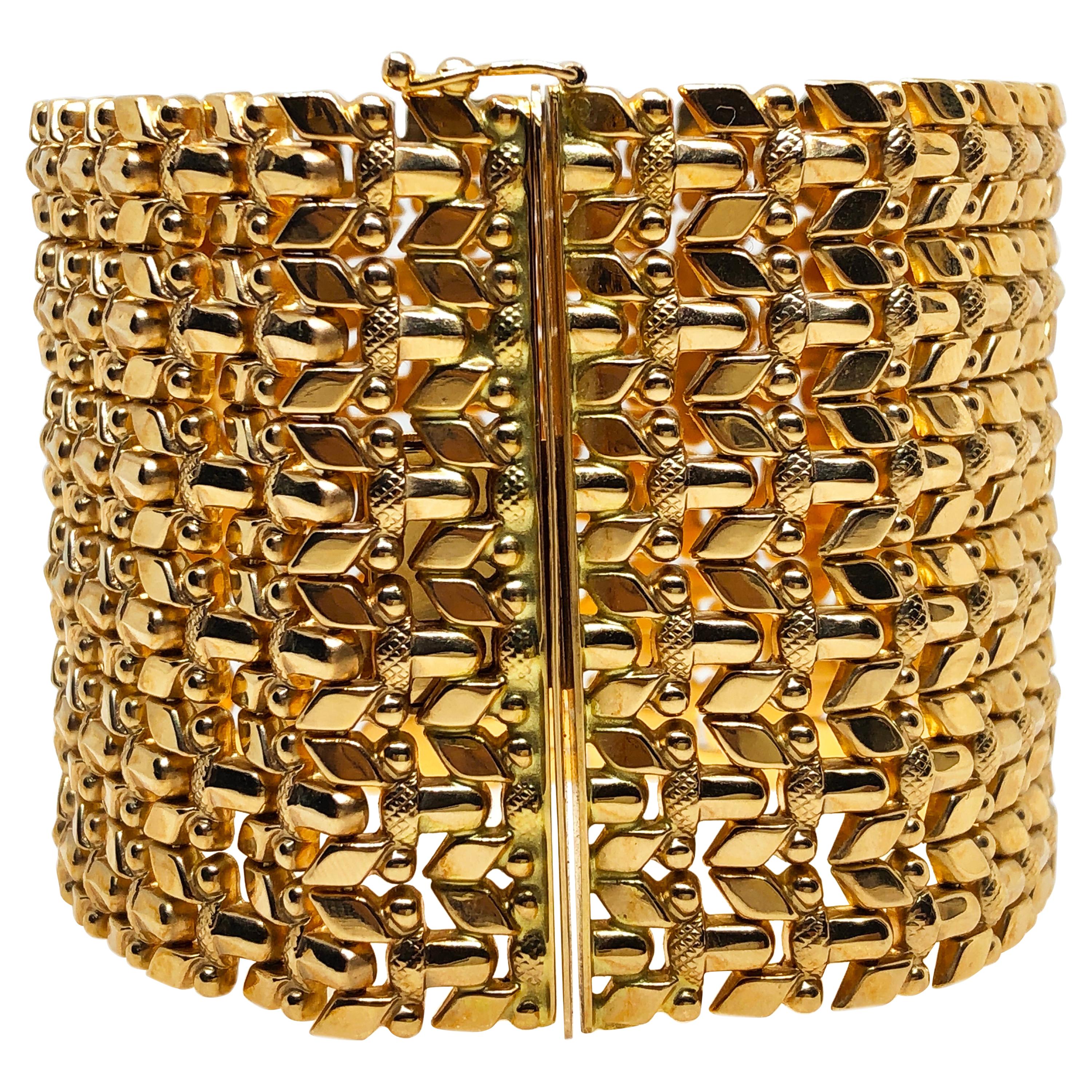 1980 One-of-a-Kind 18 Karat Yellow Gold Mesh Cuff Bracelet