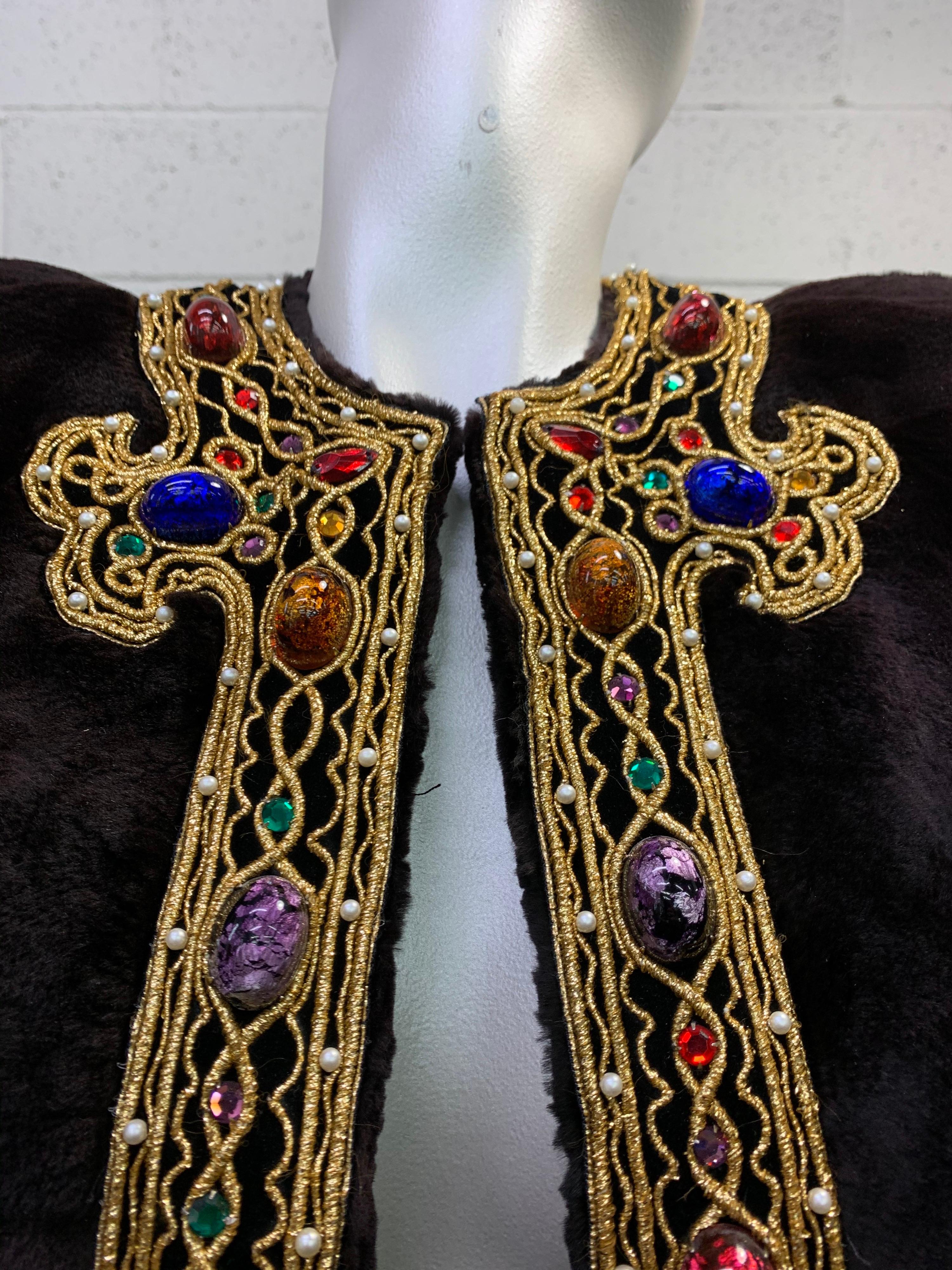 1980 Oscar de la Renta Sheared Mink Bejeweled Fur Jacket W/ Gold Braid Trim For Sale 3