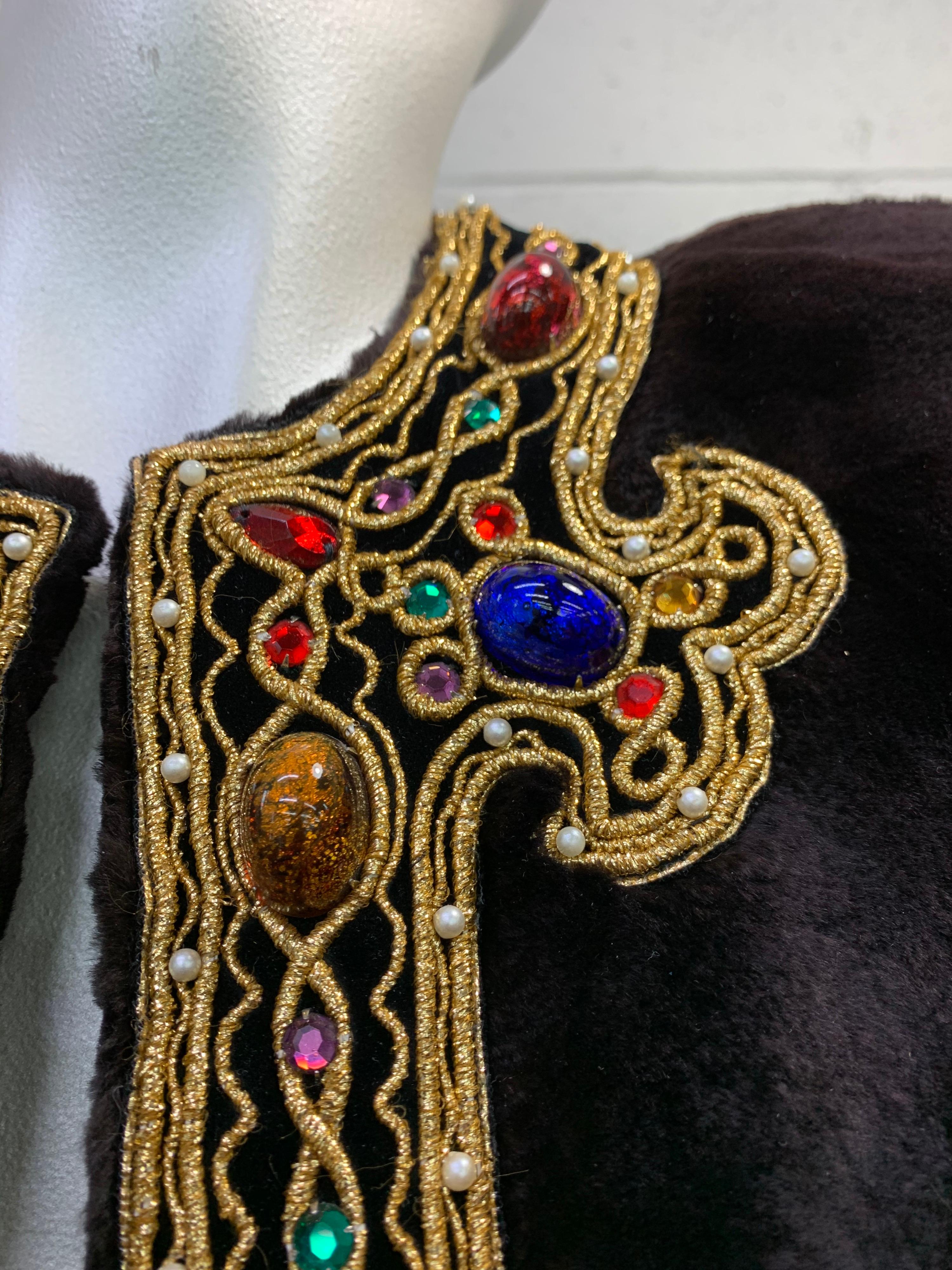 1980 Oscar de la Renta Sheared Mink Bejeweled Fur Jacket W/ Gold Braid Trim For Sale 4
