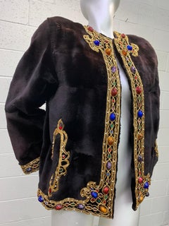 1980 Oscar de la Renta Sheared Mink Bejeweled Fur Jacket W/ Gold Braid Trim