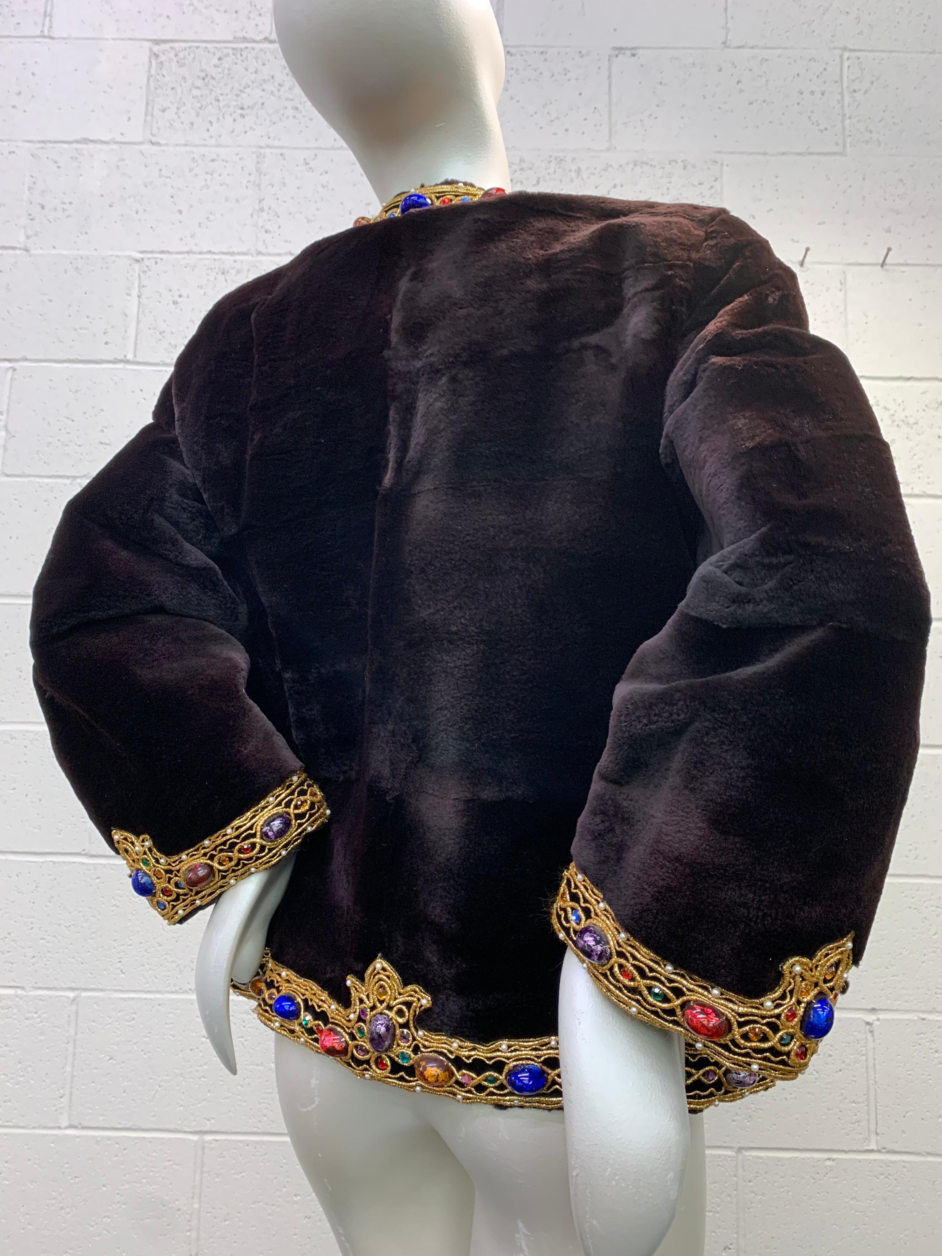 1980 Oscar de la Renta Sheared Mink Bejeweled Fur Jacket W/ Gold Braid Trim In Excellent Condition For Sale In Gresham, OR