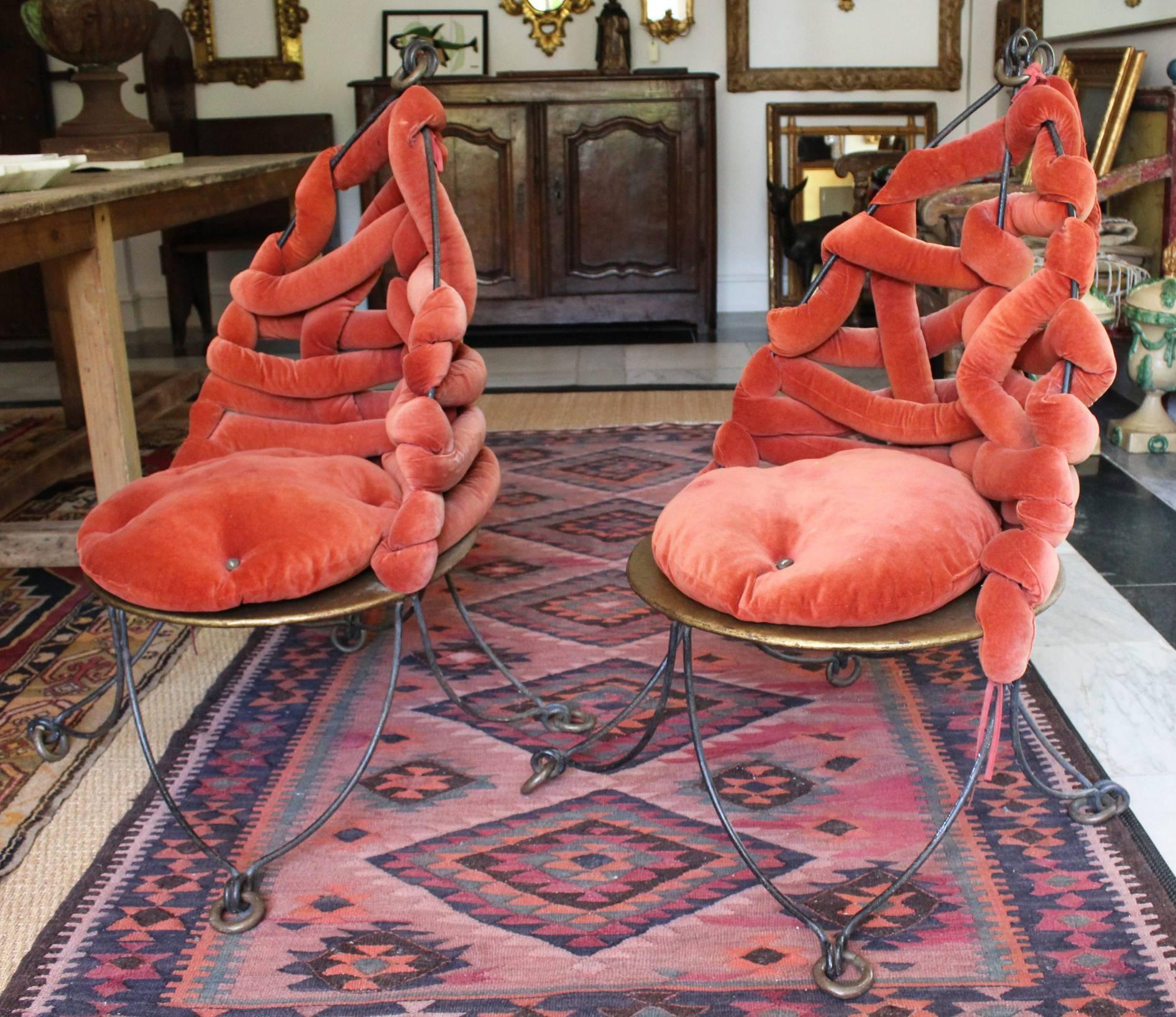 1980 Pair of French Wrought Iron Designer Chairs In Good Condition In Marbella, ES