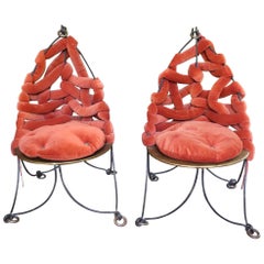 1980 Pair of French Wrought Iron Designer Chairs