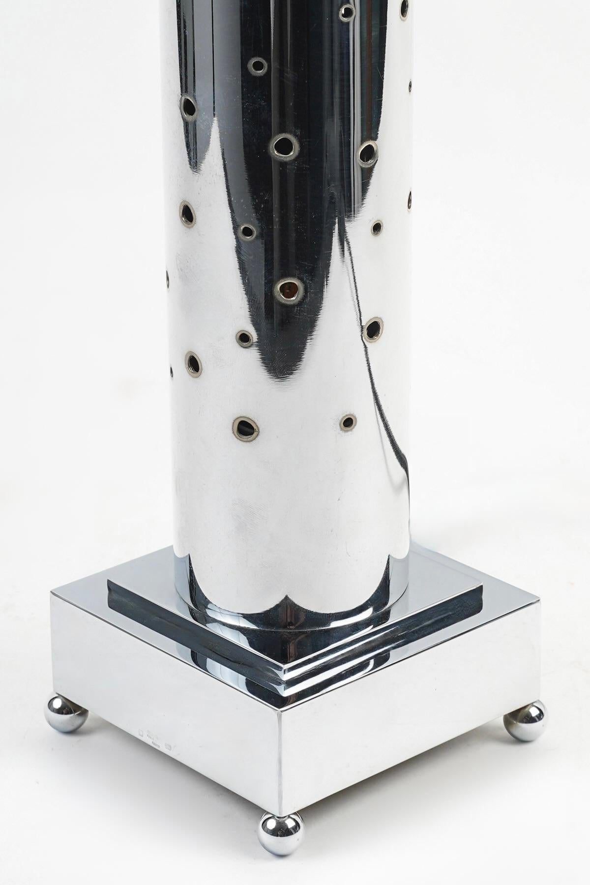 1970 Pair of silver-plated metal lamps signed MURGEX Paris France In Good Condition For Sale In Saint-Ouen, FR