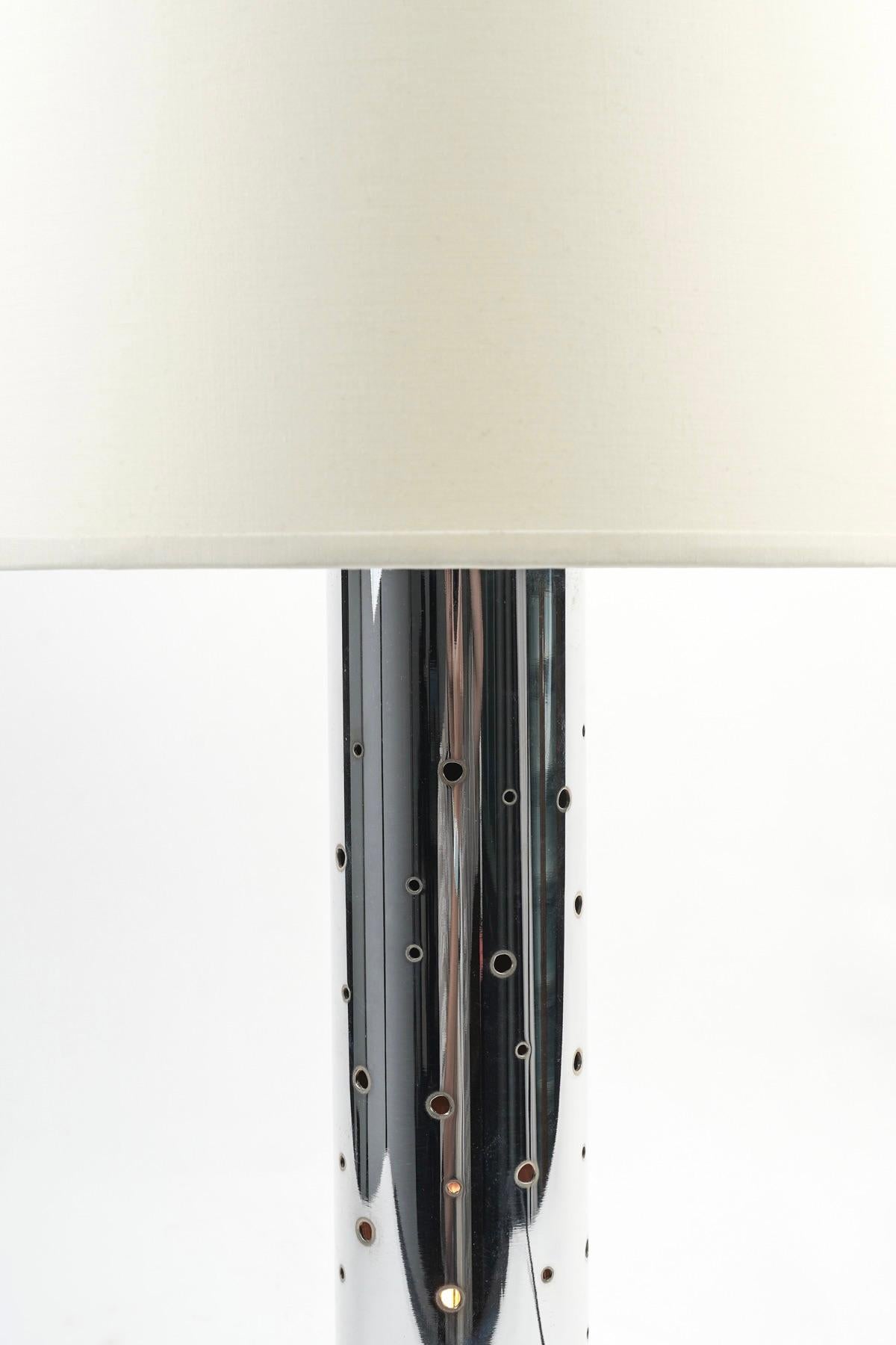 Late 20th Century 1970 Pair of silver-plated metal lamps signed MURGEX Paris France For Sale