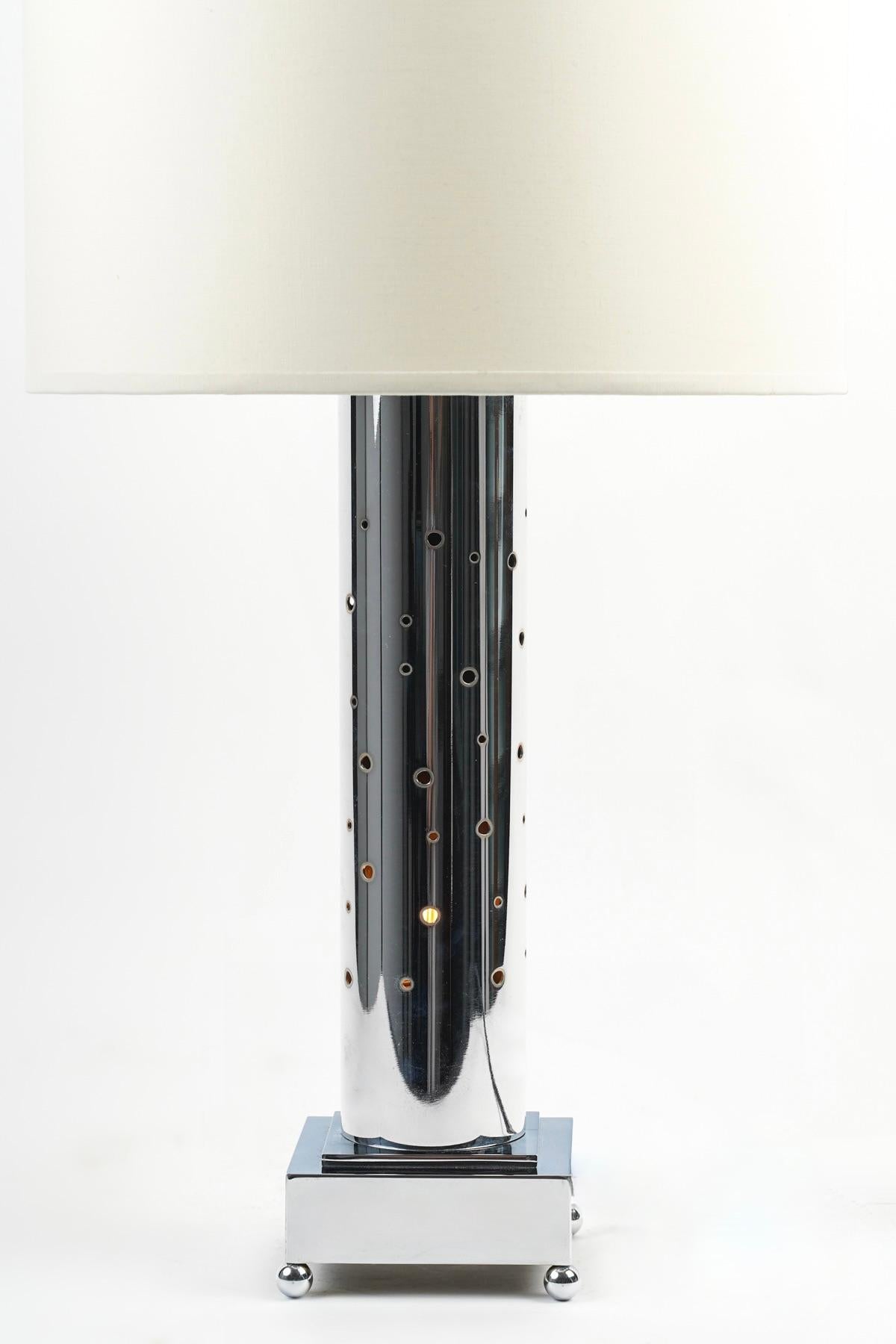 Silver Plate 1970 Pair of silver-plated metal lamps signed MURGEX Paris France For Sale