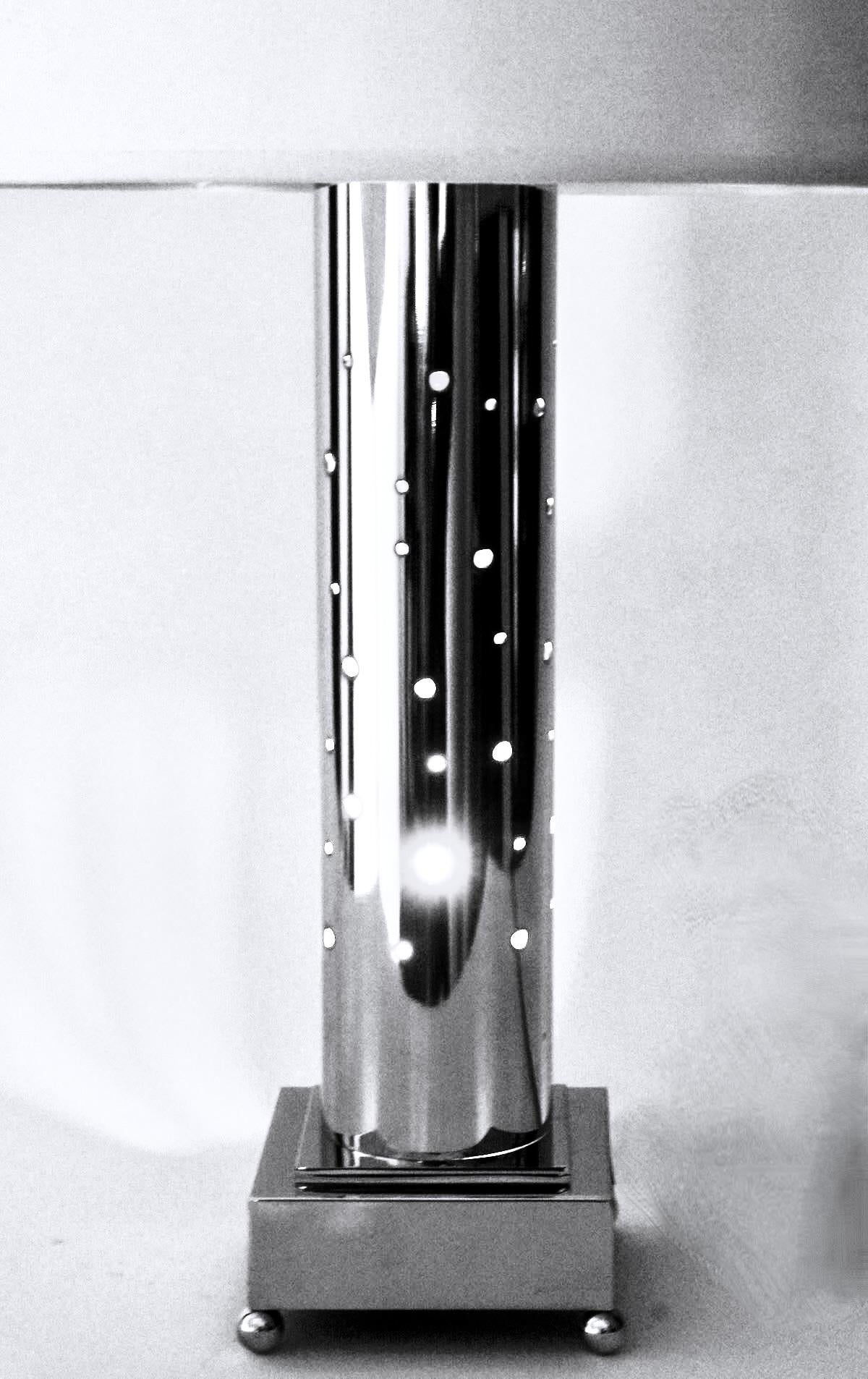 1970 Pair of silver-plated metal lamps signed MURGEX Paris France For Sale 1