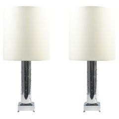 1970 Pair of silver-plated metal lamps signed MURGEX Paris France