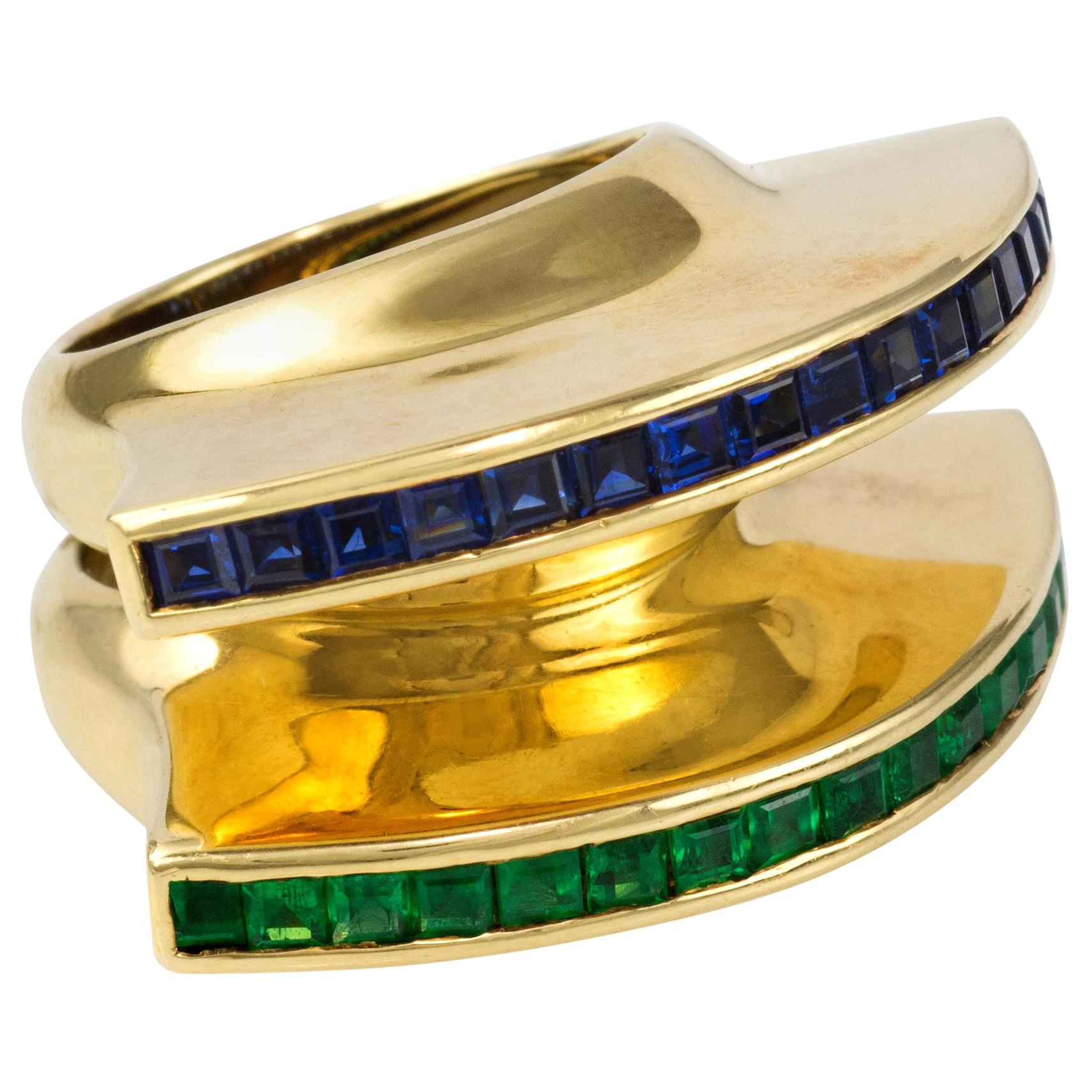 1980 Paloma Picasso for Tiffany & Co. Sapphire, Emerald and Gold Rings