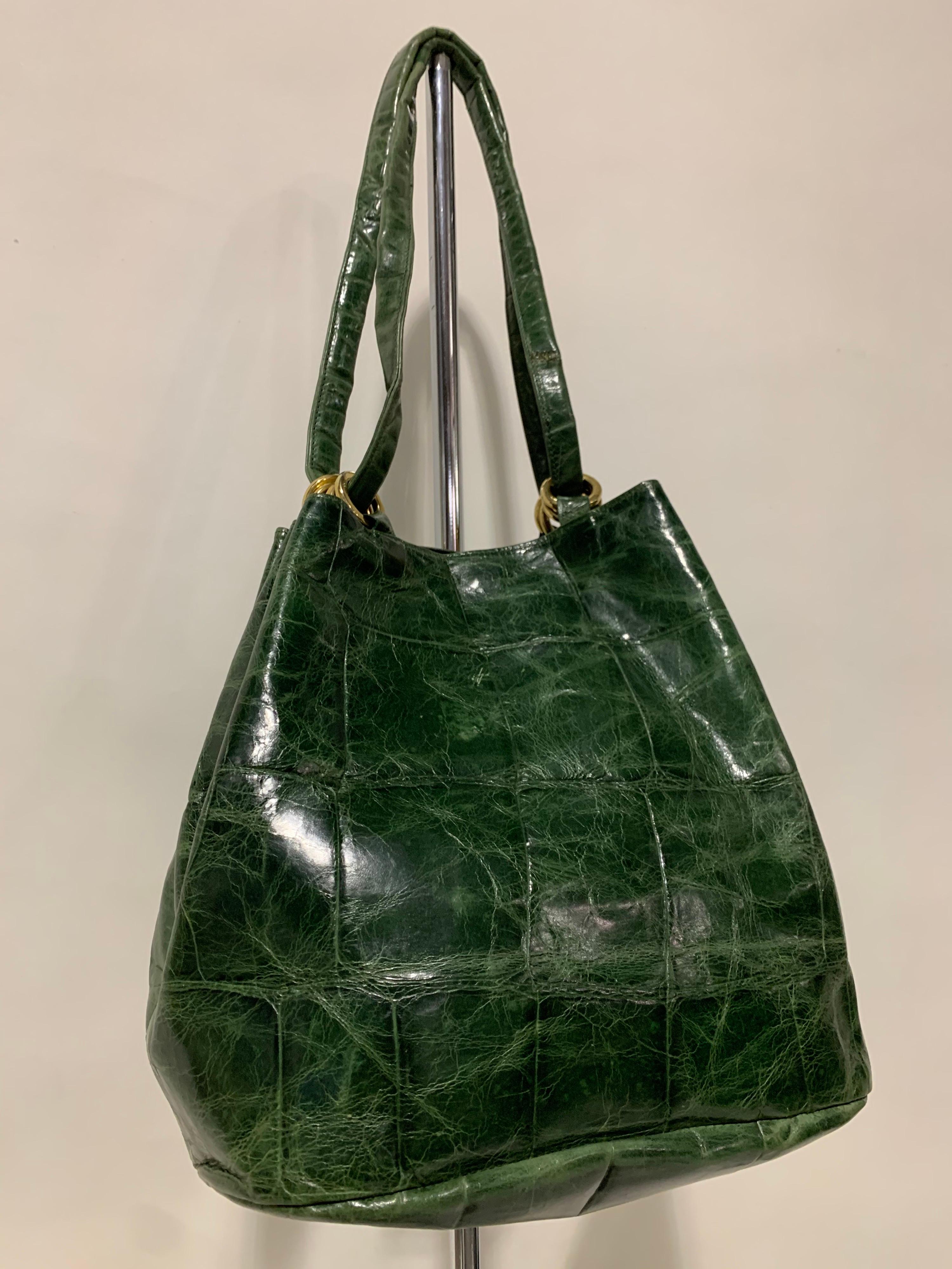 1980s Paola Del Lungo moss green embossed crocodile pattern 