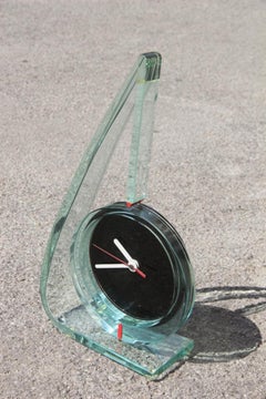 1980 Particular Italian Clock Thick Glass Remember Ettore Sottsass Red Color