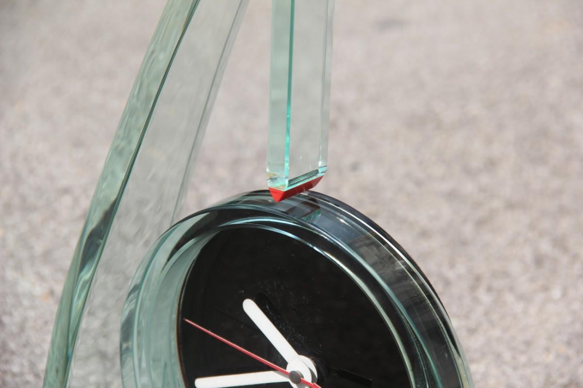 Mid-Century Modern 1980 Particular Italian Clock Thick Glass Remember Ettore Sottsass Red Color For Sale