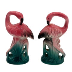 1980 Pink Flamingo Ceramic Tabletop Salt & Pepper Shaker Set by Sarsaparilla