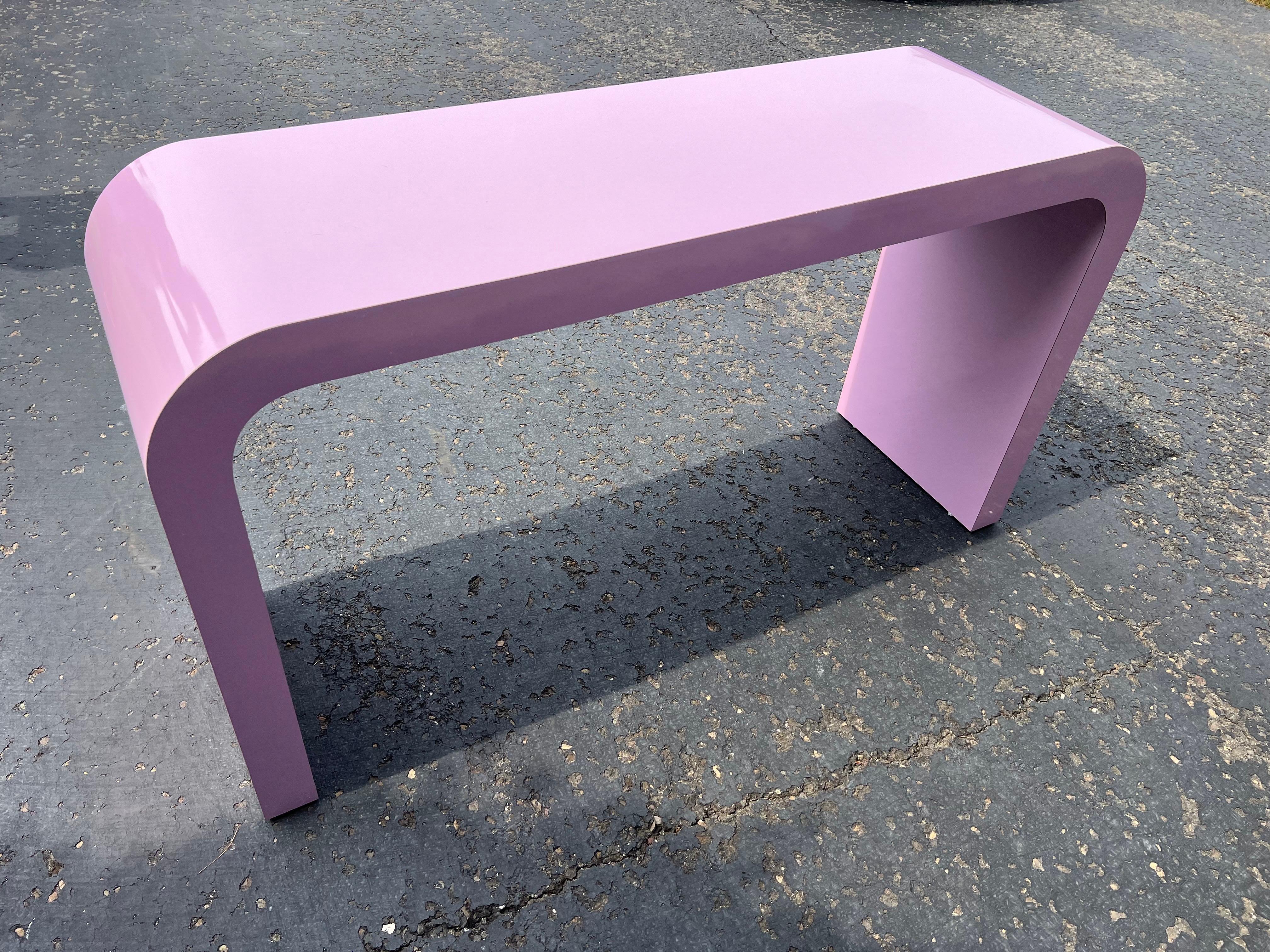 American 1980 Pink Laminate Waterfall Console Table