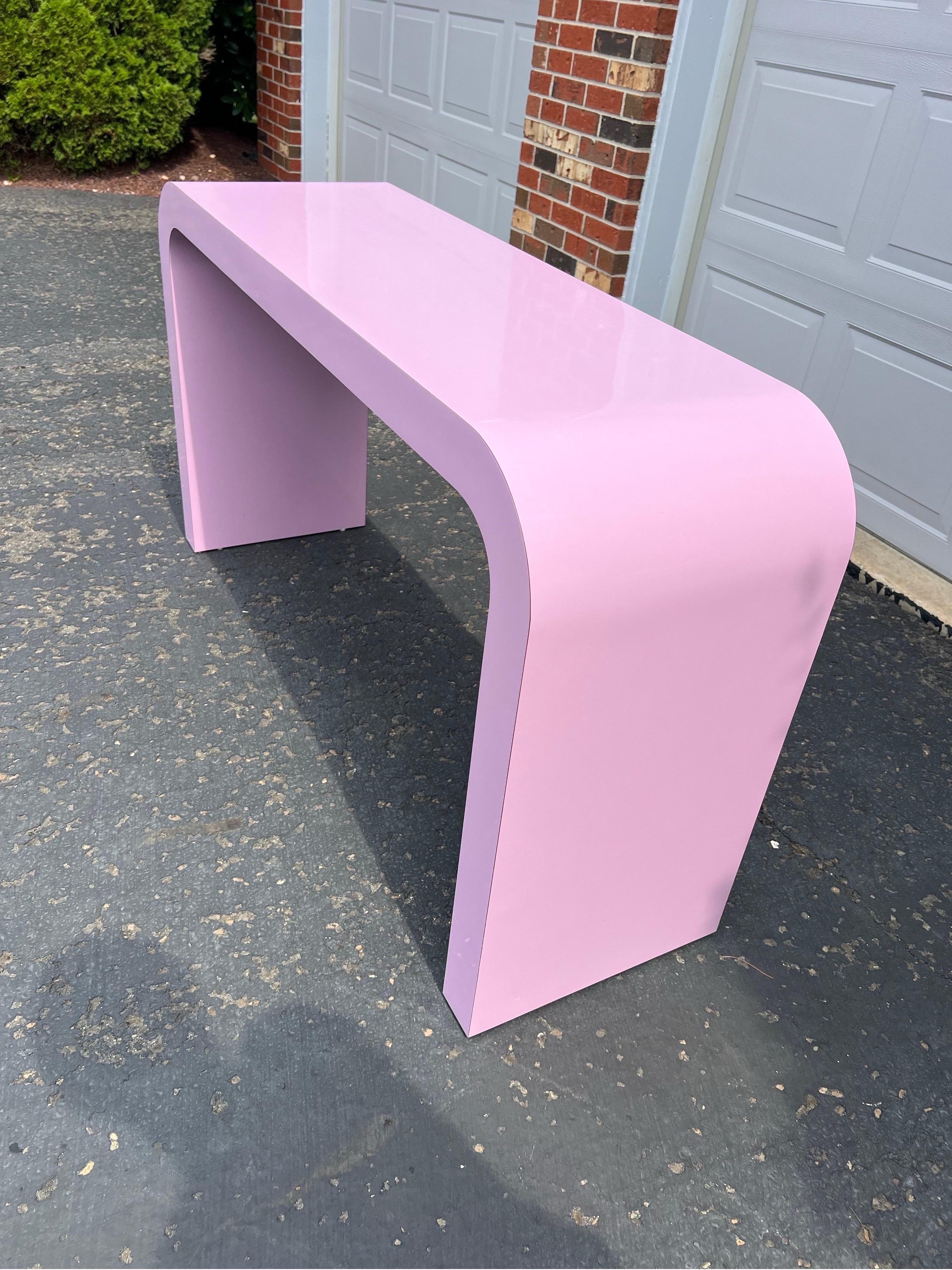 1980 Pink Laminate Waterfall Console Table In Good Condition In Staten Island, NY
