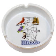 Used 1980 Post Modern Ashtray Illinois Land of President Lincoln Round Ceramic Dish
