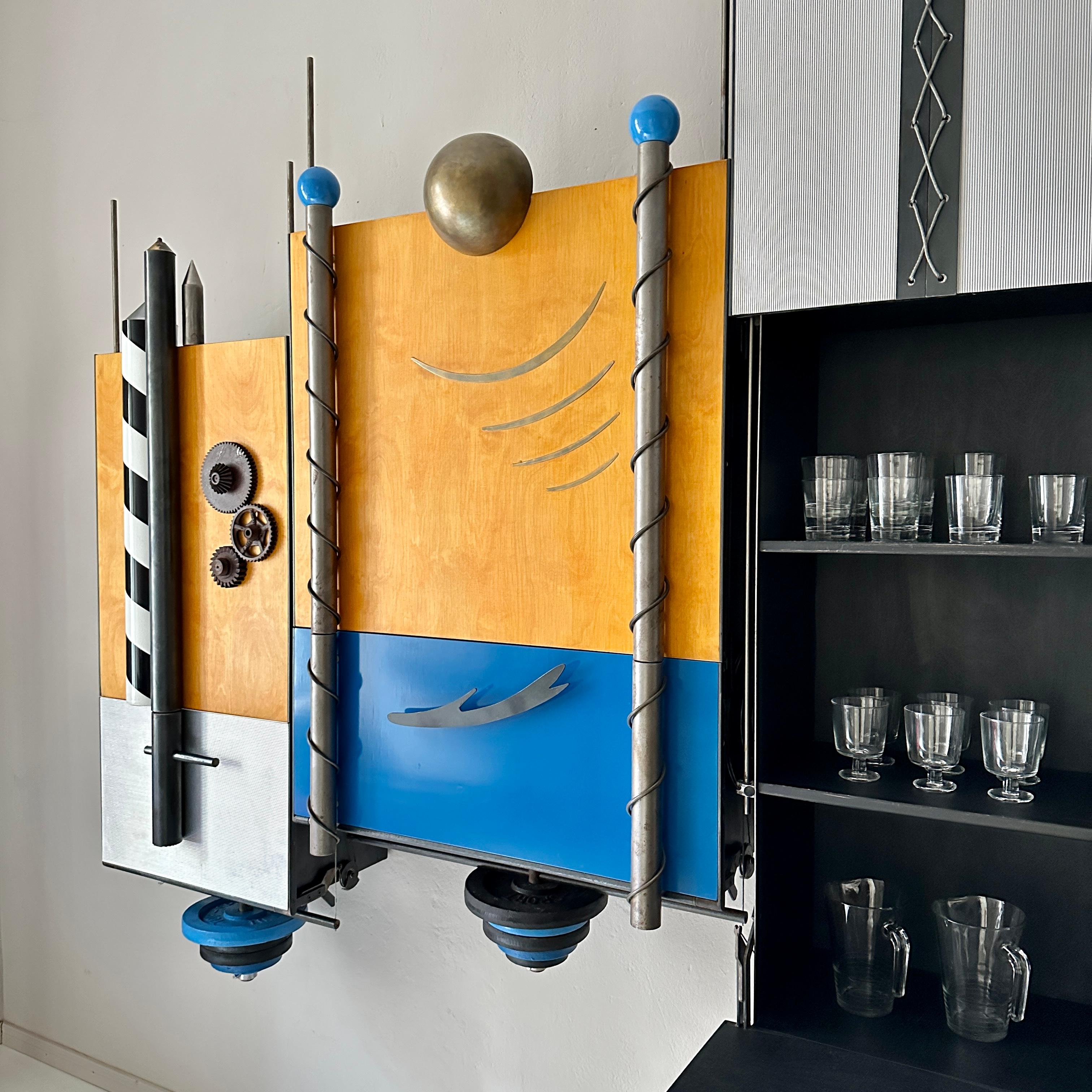 1980 Post-Modern Big Wall-Unit in Metall, lacquered Plywood in Blue, White Black For Sale 3