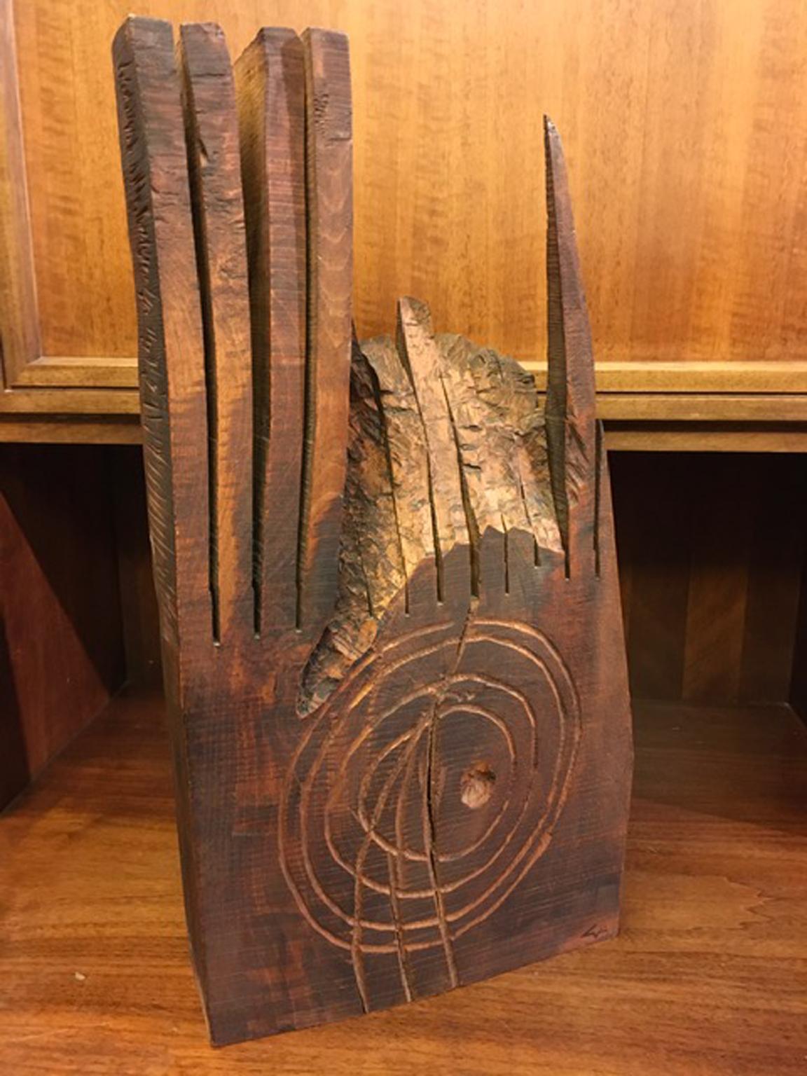 Rustic 1980 Postmodern Franca Vitti Ghitti Wooden Abstract Sculpture