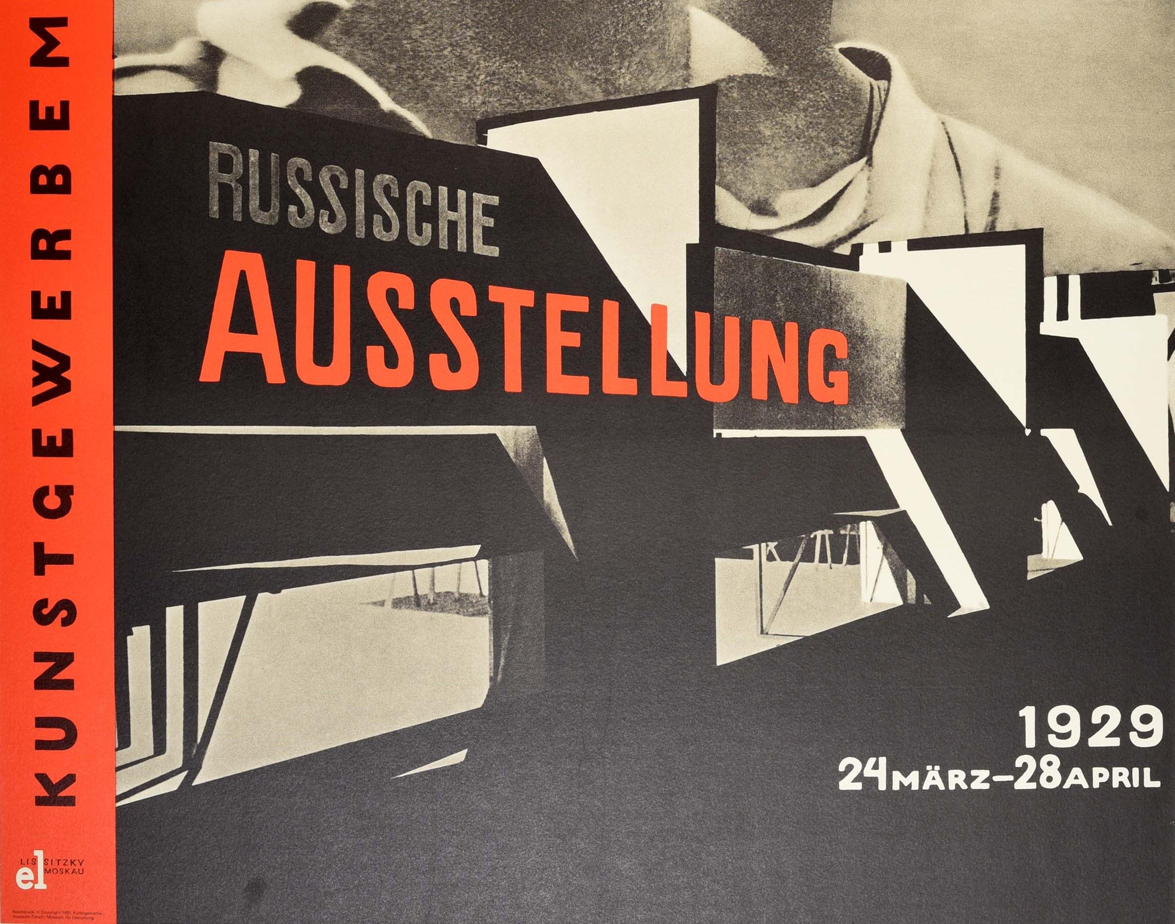 Swiss 1980 Poster For Russian Exhibition USSR 1929 Constructivist Design Museum Zurich For Sale