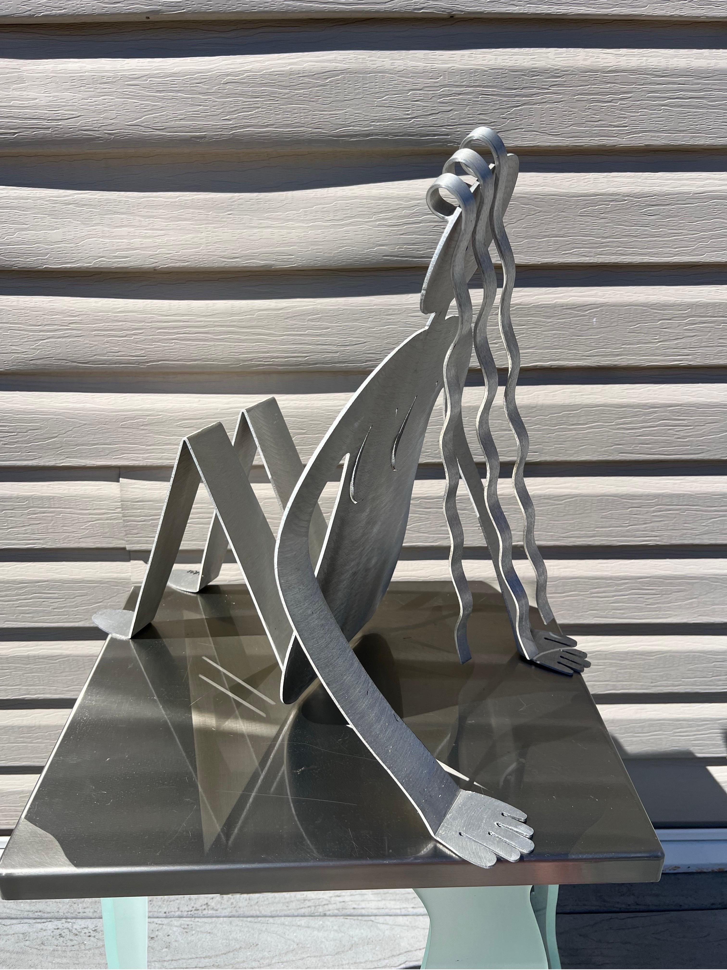 Post-Modern 1980 Postmodern Fred Gartboz Aluminum Woman Body Magazine Rack For Sale