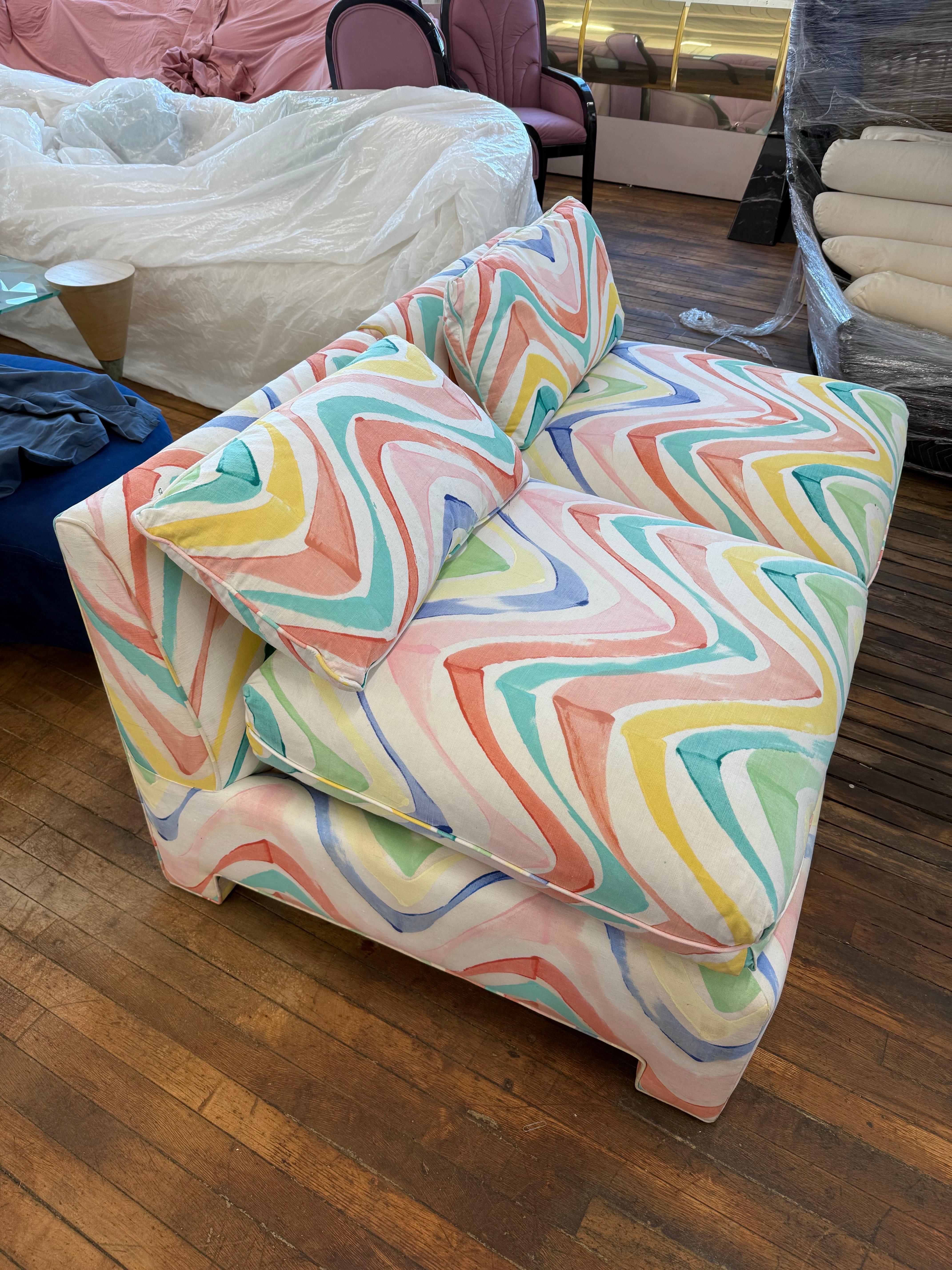 American 1980 Rainbow Patterns Slipper Chairs - a Pair For Sale