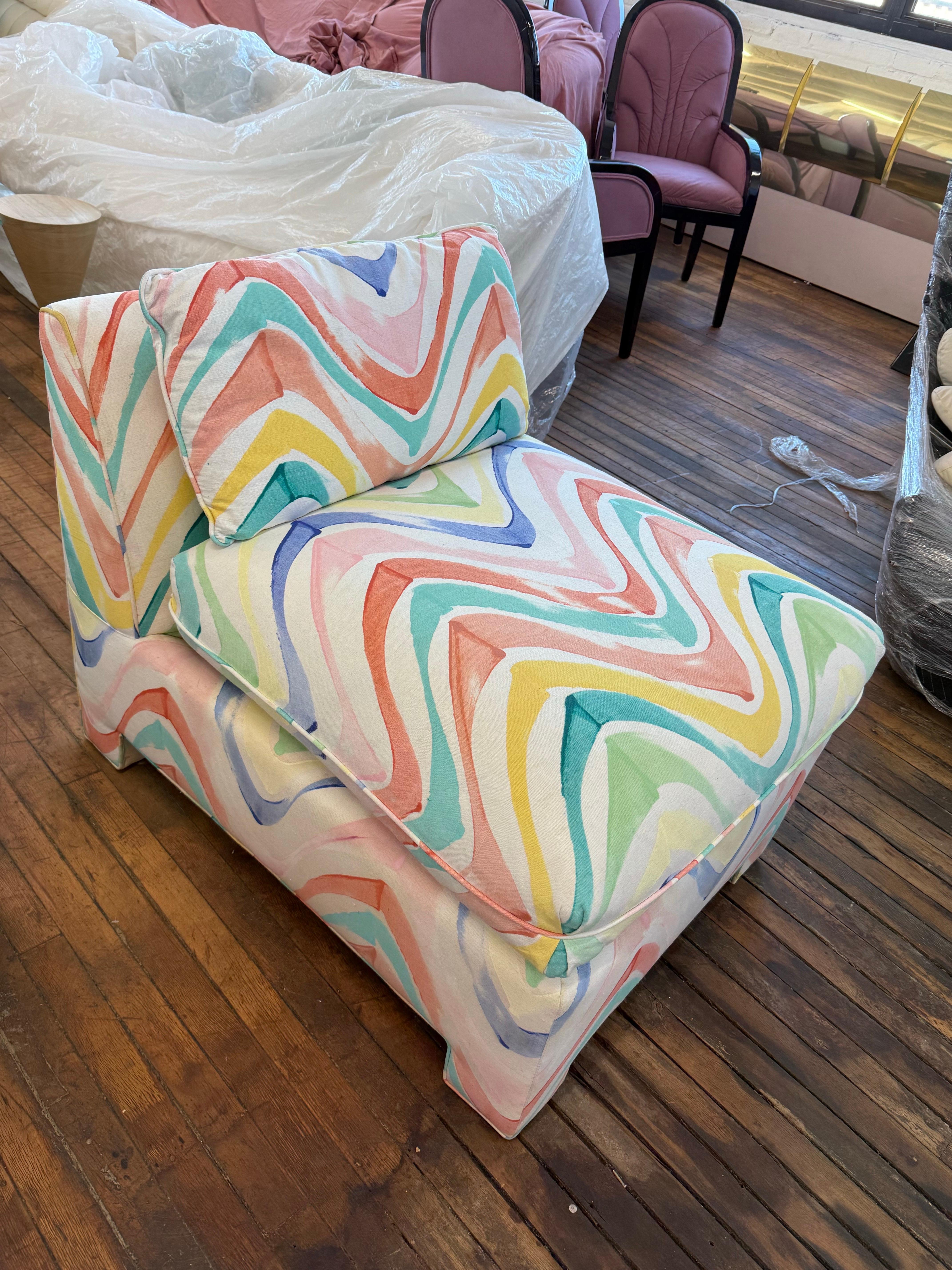 1980 Rainbow Patterns Slipper Chairs - a Pair In Good Condition For Sale In Staten Island, NY